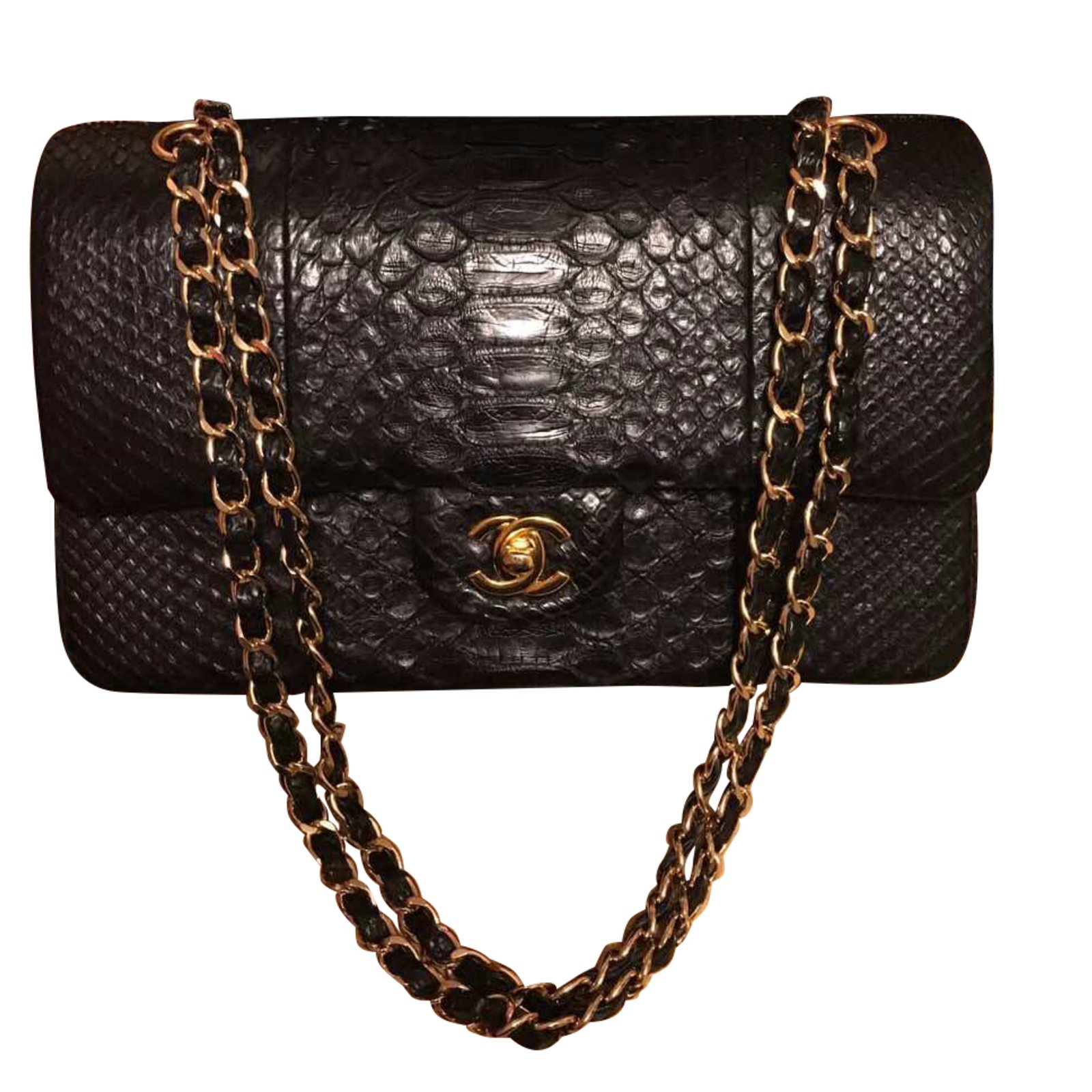 Chanel Medium double flap pyhton bag Black Python ref.38665 - Joli Closet