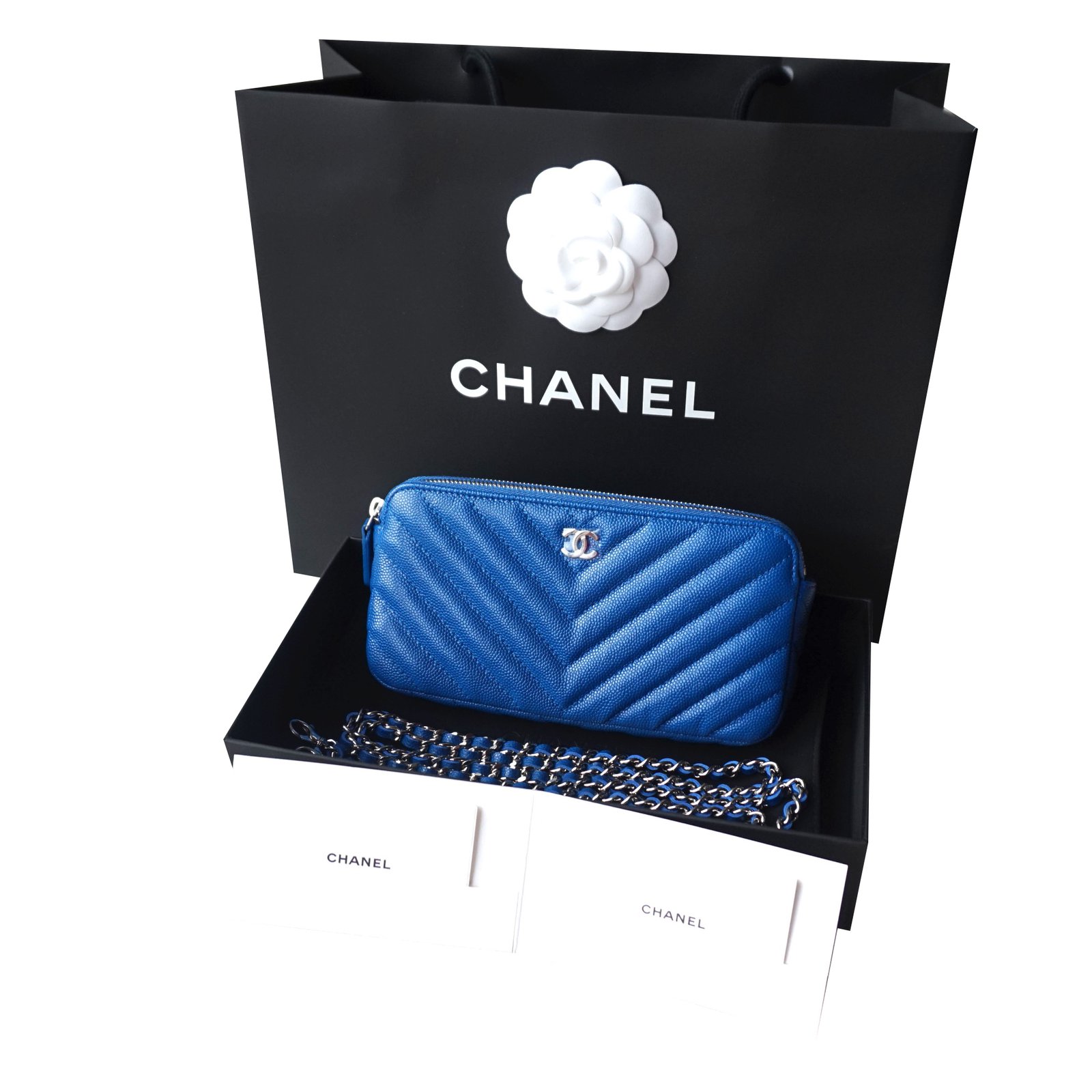 Wallet On Chain Chanel WOC Blue Leather ref.38706 - Joli Closet