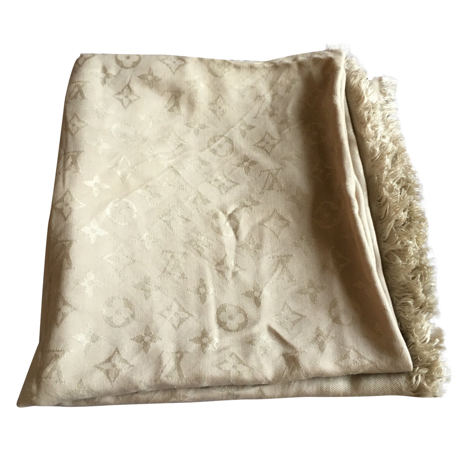 Louis Vuitton Scarf Beige Grey Silk Wool ref.38901 - Joli Closet