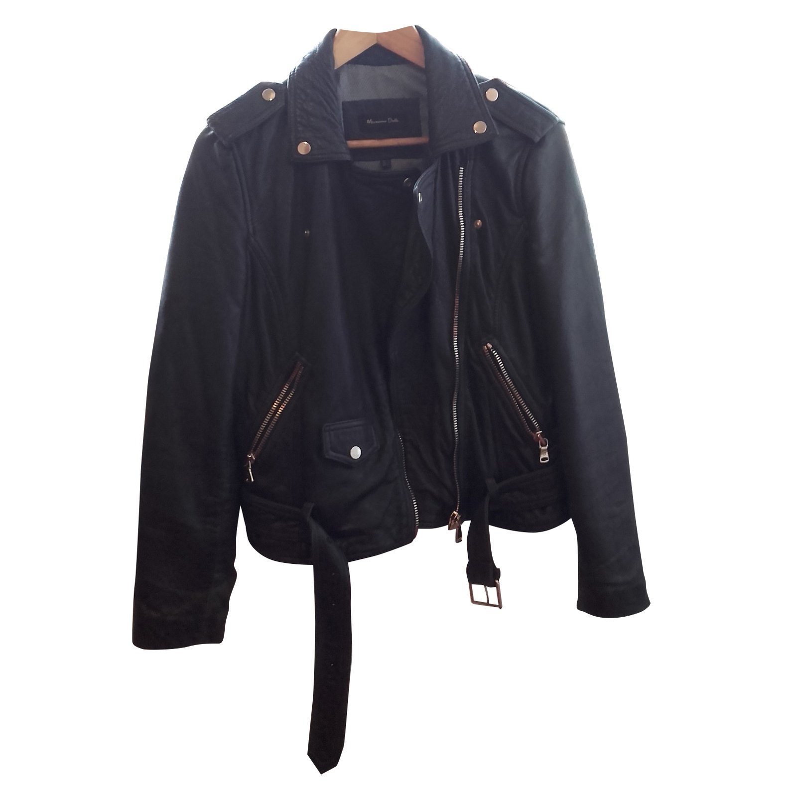 Massimo Dutti Biker jacket Navy blue Leather ref.39222 - Joli Closet