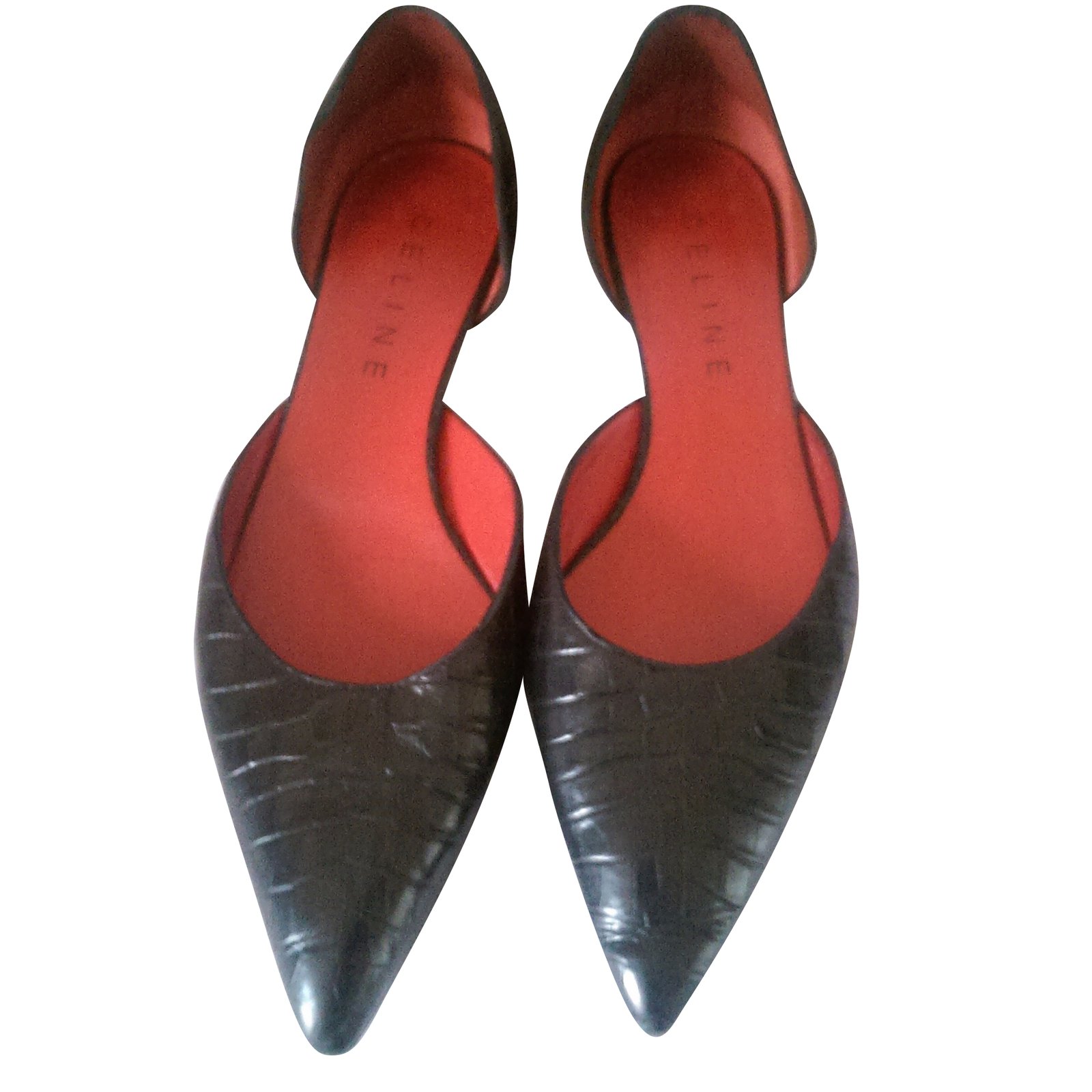 red leather pointed toe flats