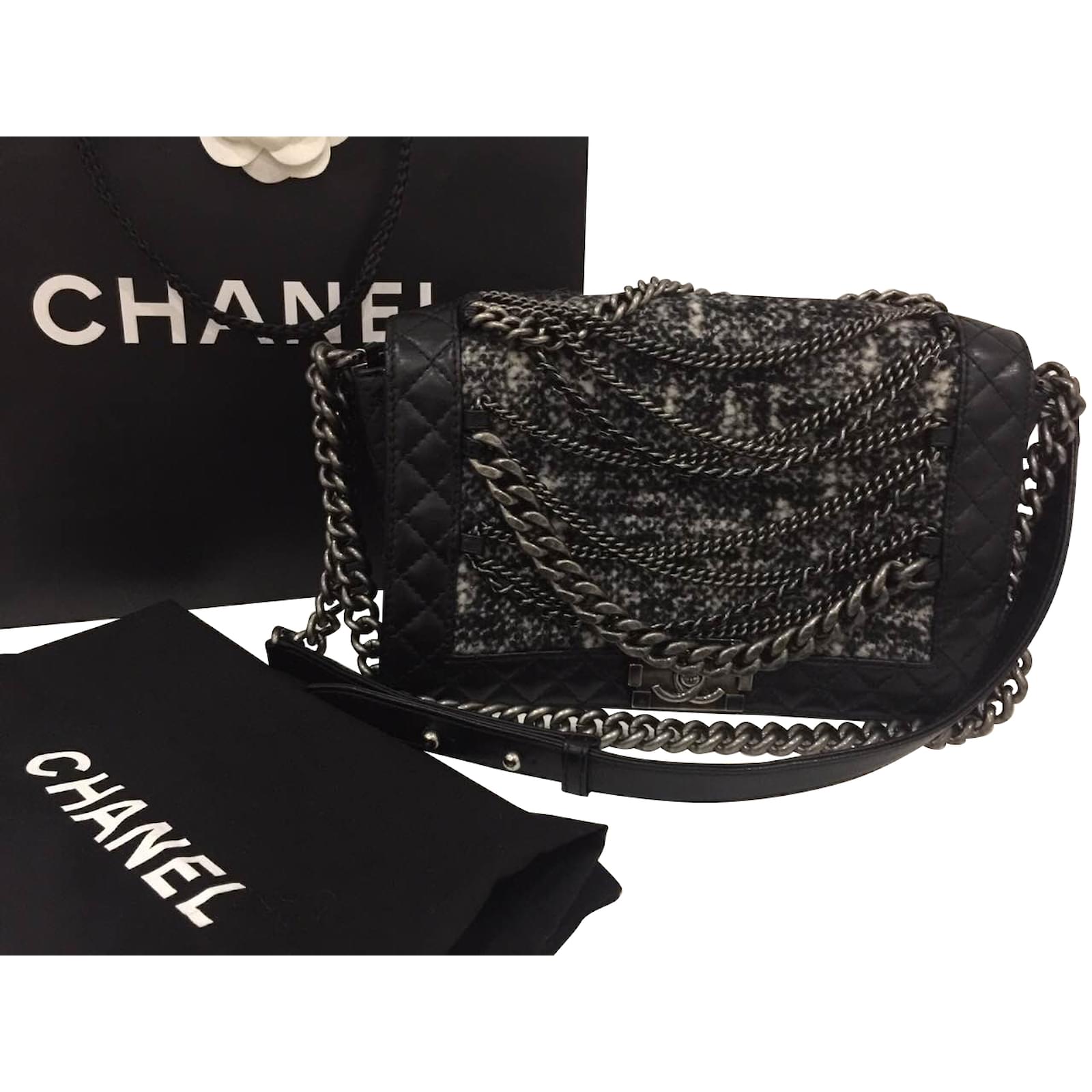 tweed chain bag