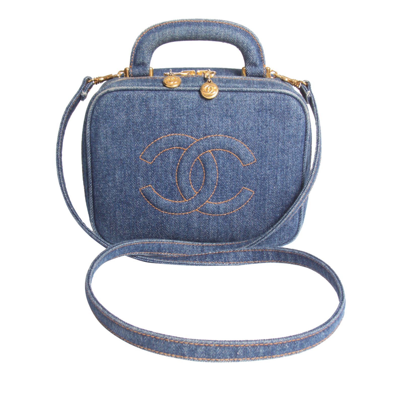 Chanel Vanity Bag Denim Vintage - blue Cloth ref.39493 - Joli Closet