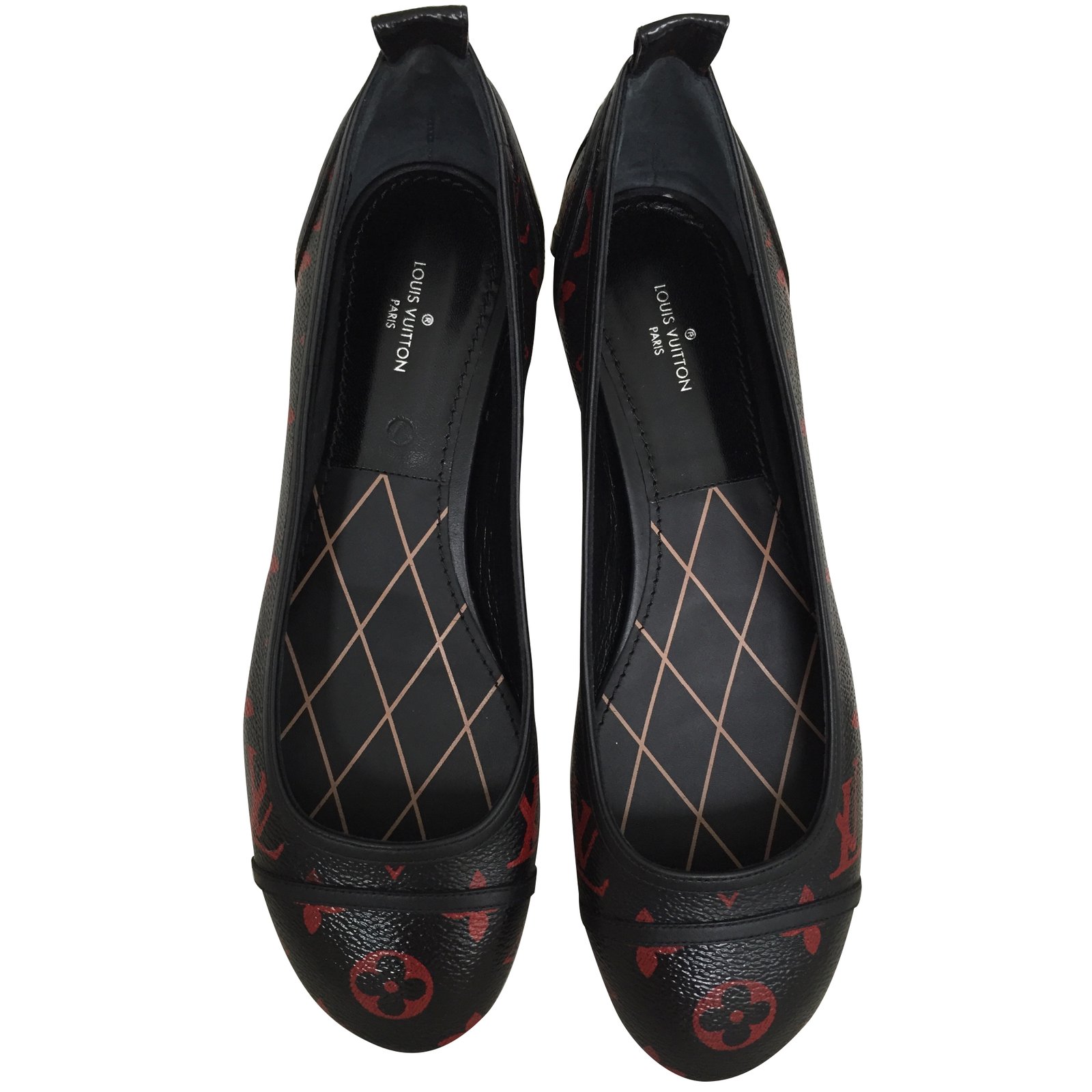 Louis Vuitton, Shoes, Louis Vuitton Black Red Monogram Revival Ballerina