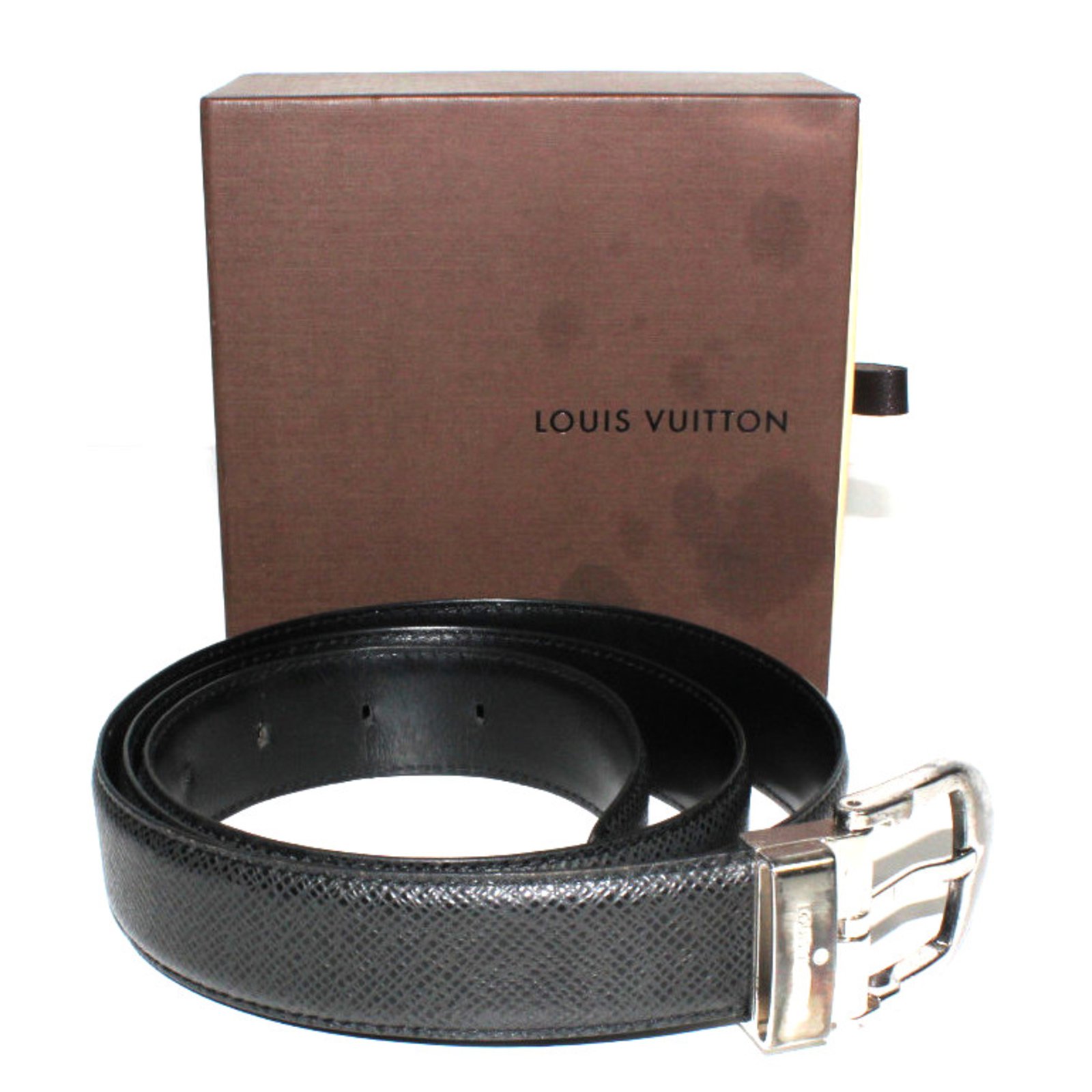 LOUIS VUITTON - Cinturón de cuero negro con hebilla de o…