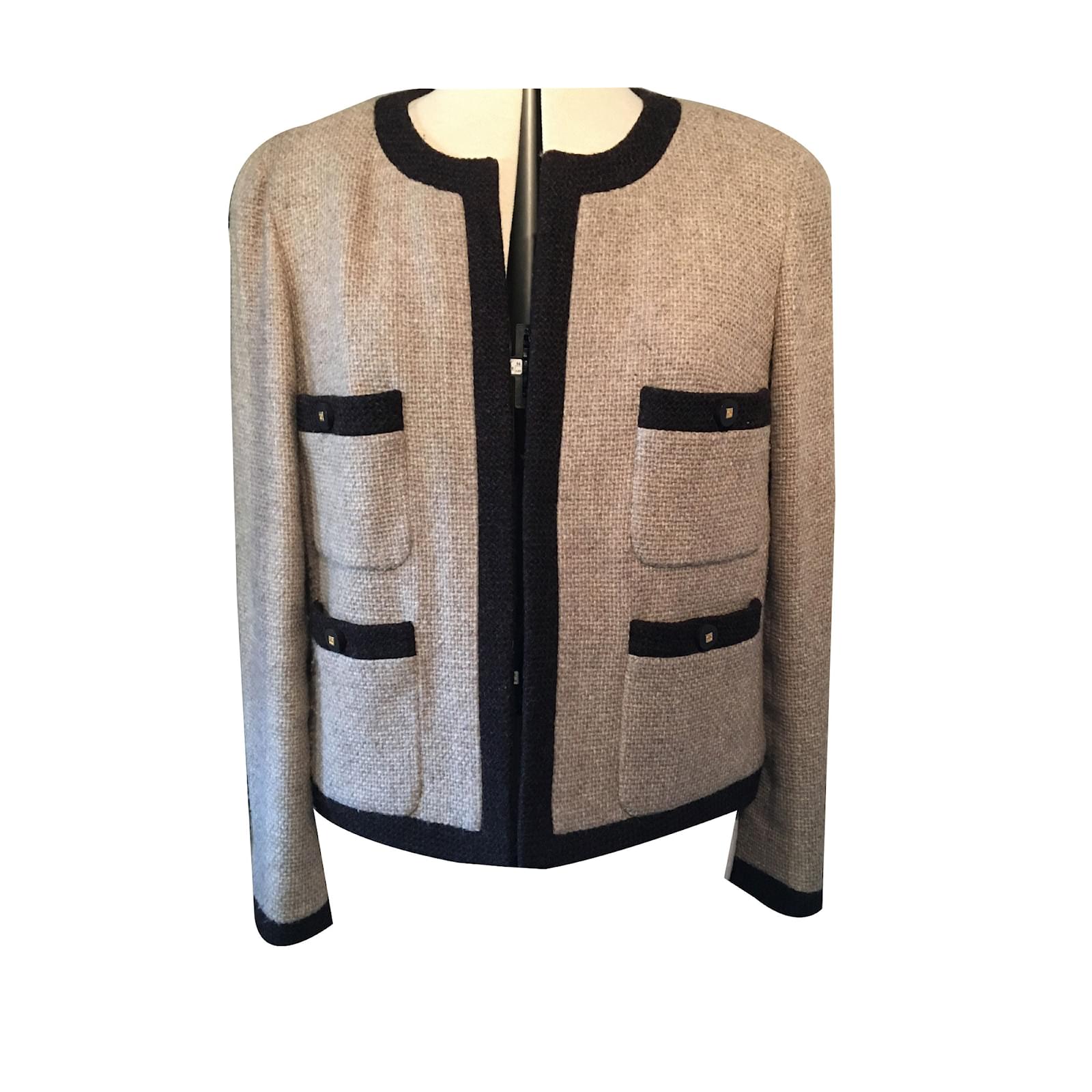 Chanel Jacket Beige Chocolate Silk Wool ref.39758 Joli Closet