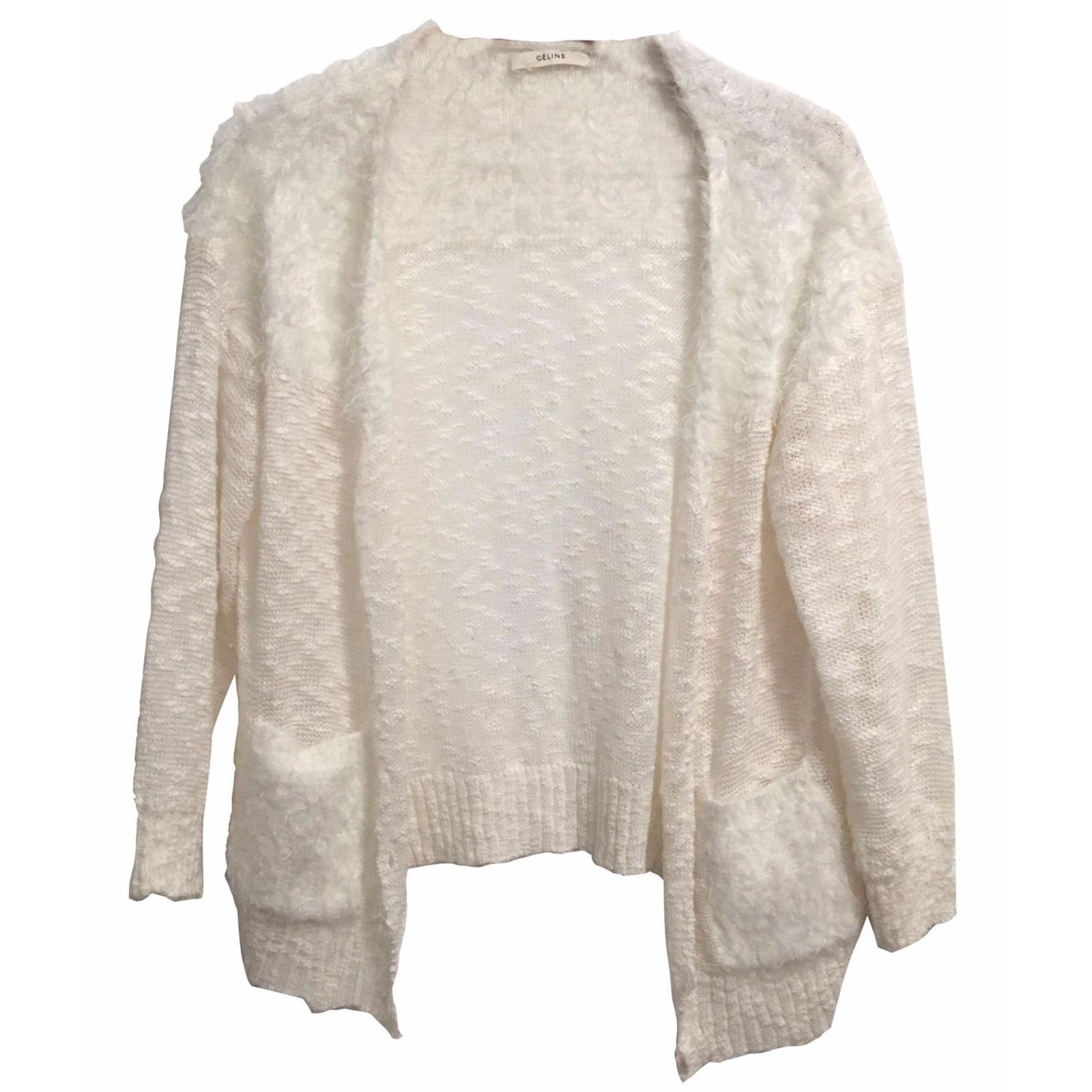 Céline Rare CELINE Phoebe Philo fuzzy ivory knit sweater White Wool ref ...