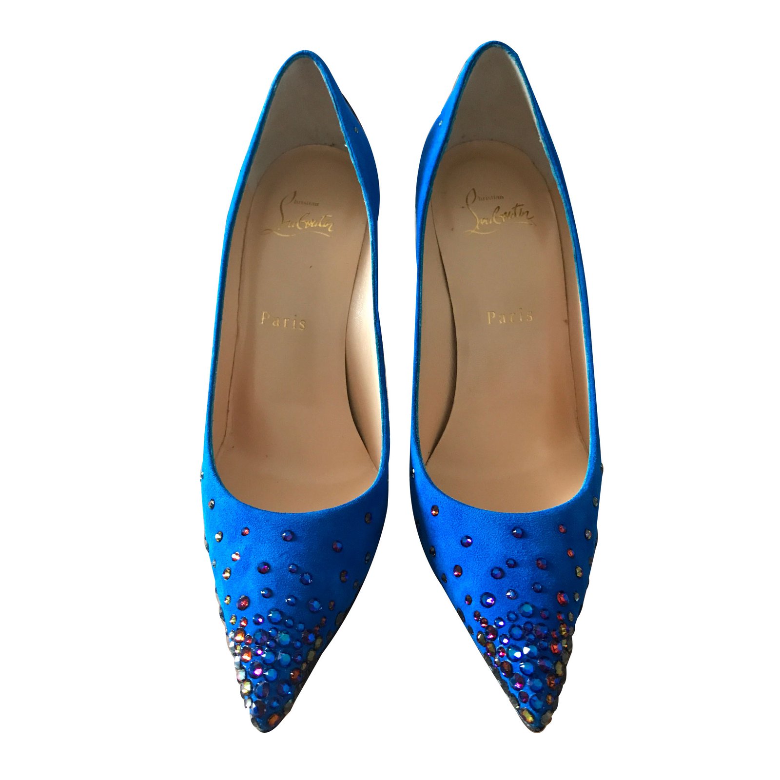 blue suede louboutin heels