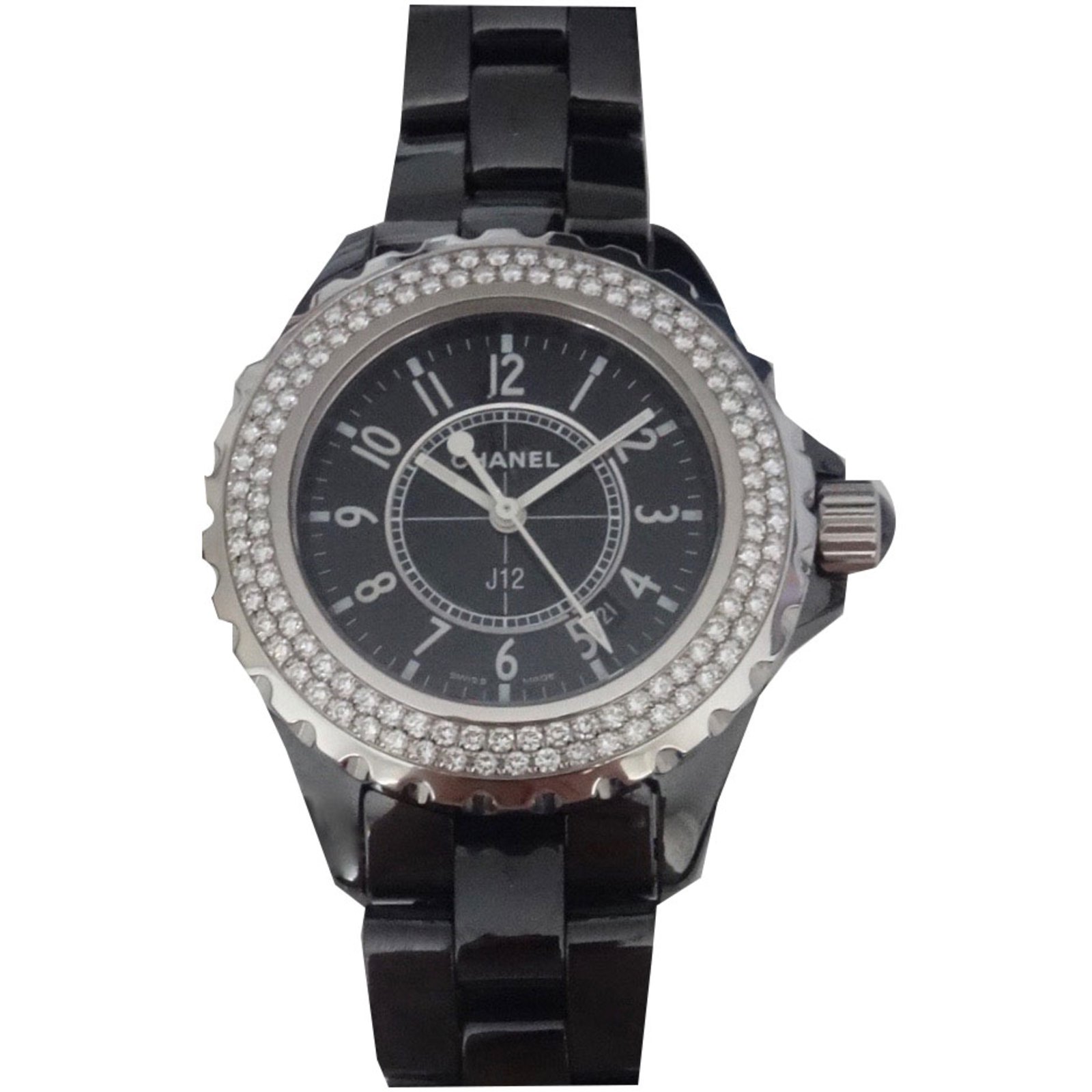 Chanel J 12 Black Large Size with Diamonds Watches