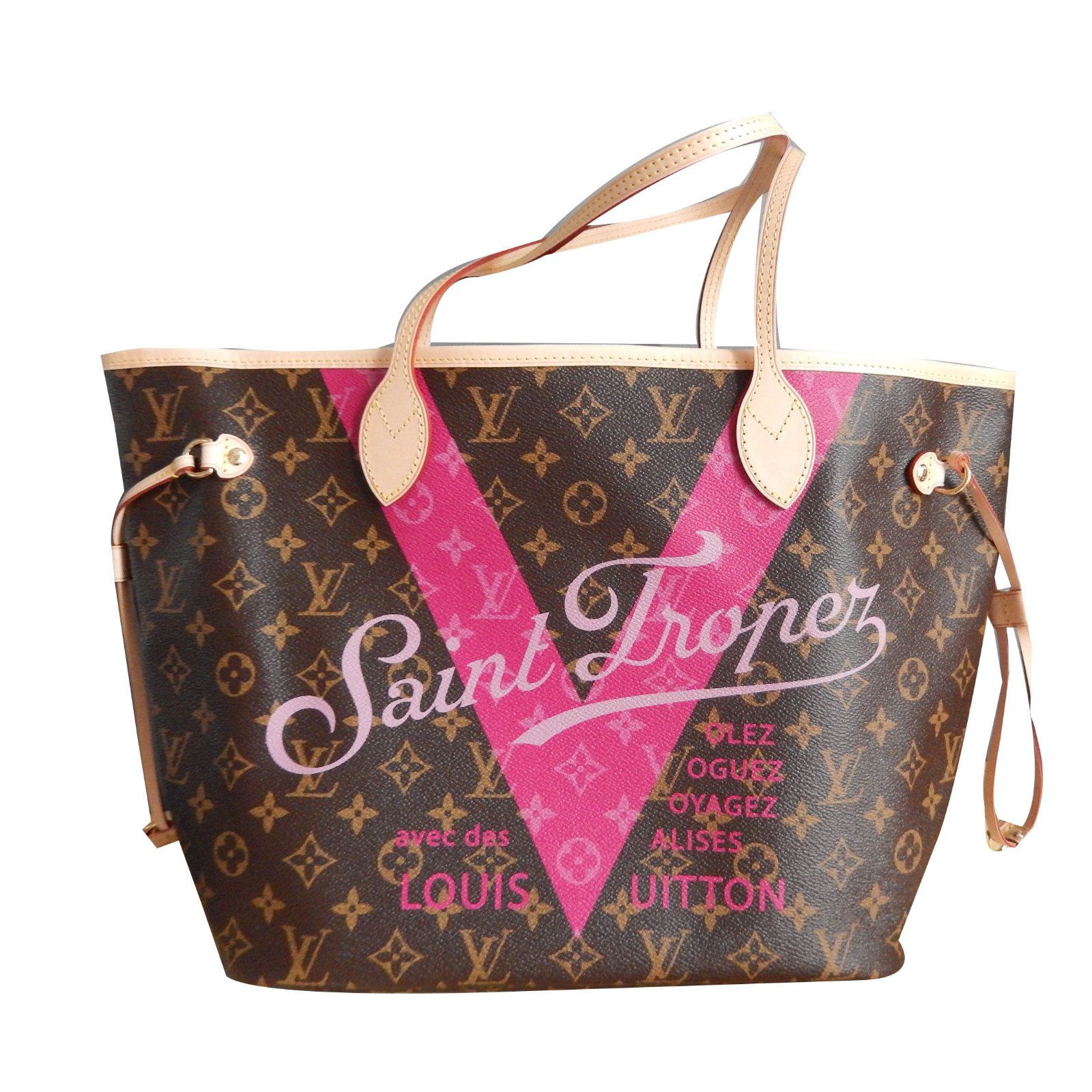 Louis Vuitton Neverfull MM Louis Vuitton Limited Edition St Tropez Handbags Cloth Light brown ...