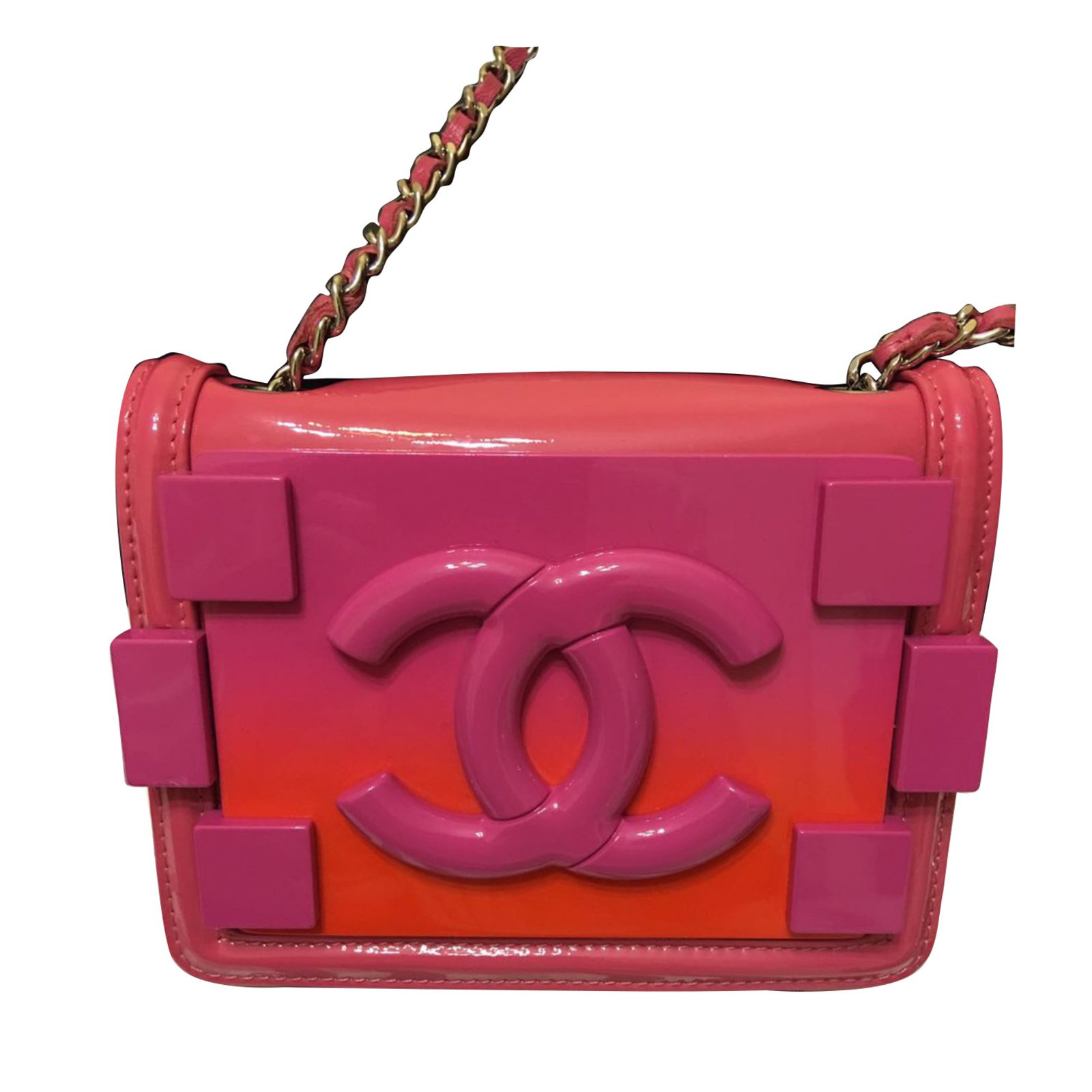 Chanel Plexiglass and Patent Leather Boy Brick Flap Bag Pink ref