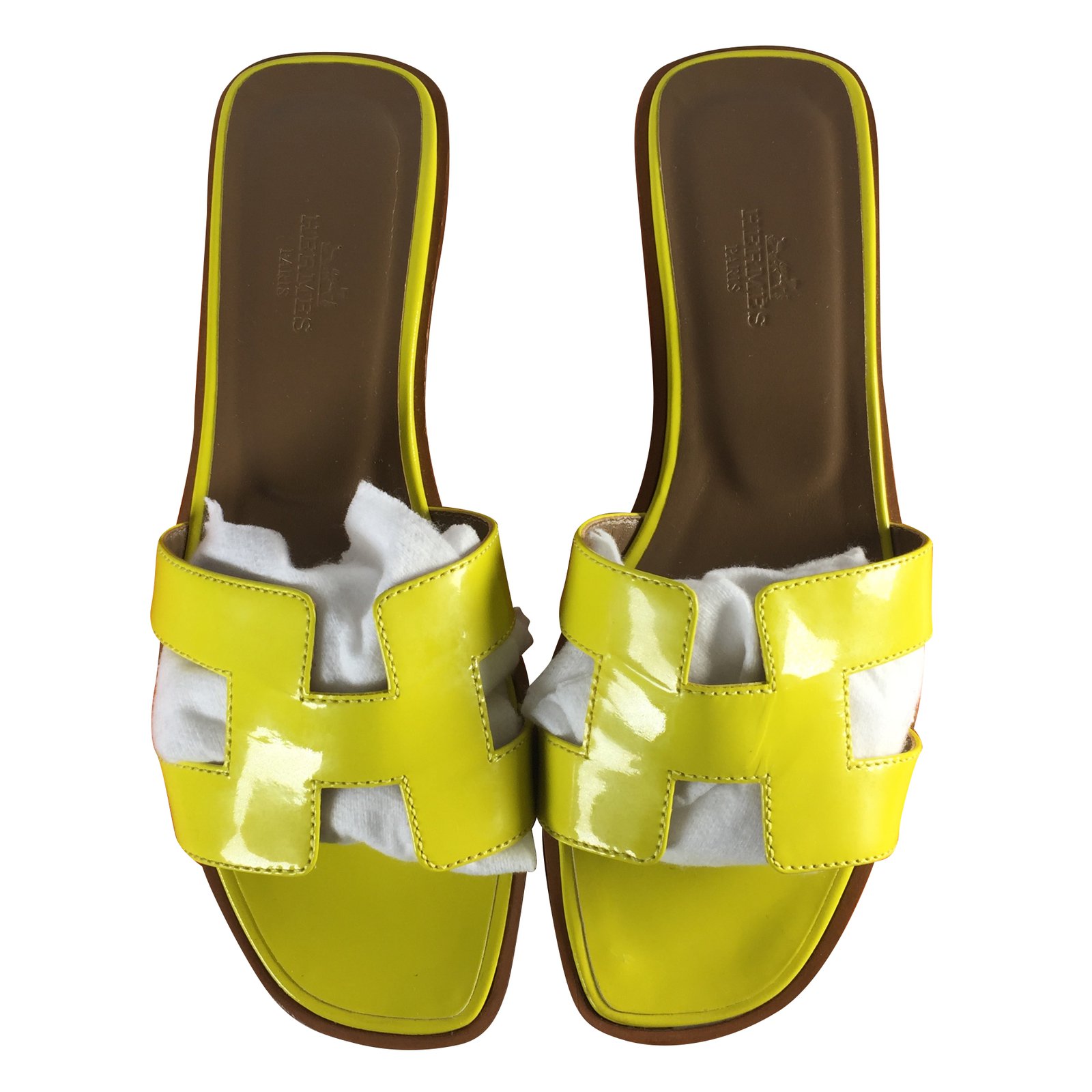 yellow hermes slippers
