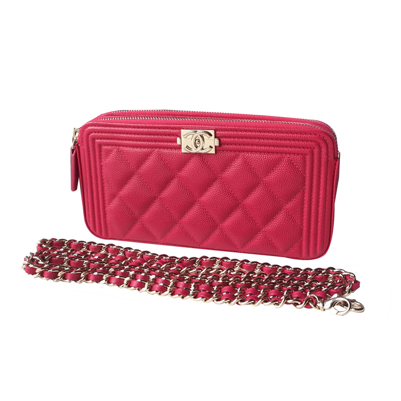 Chanel Boy clutch/wallet with chain (WOC) in Pink Leather ref.42697 - Joli  Closet