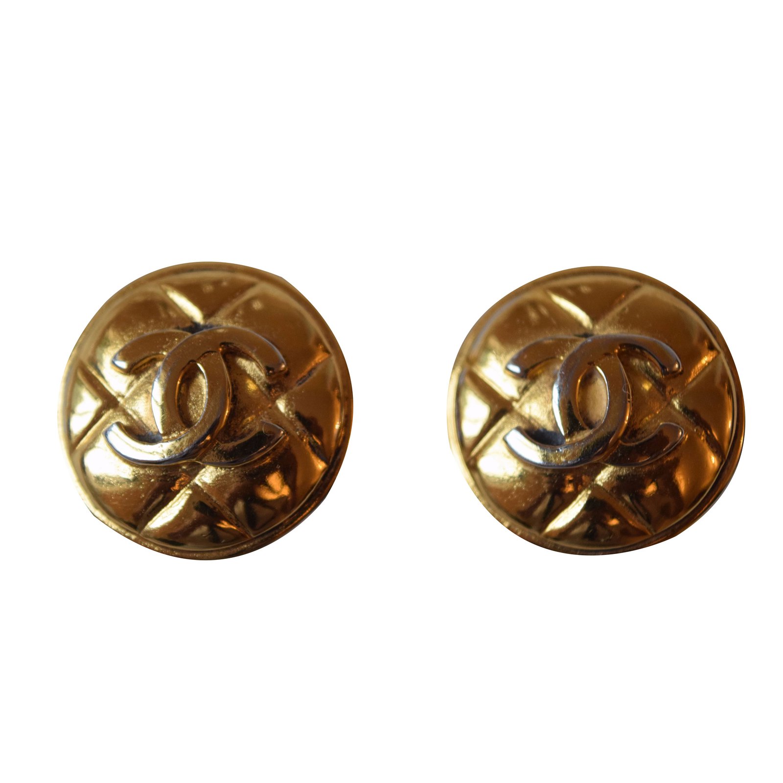 Vintage Chanel button clip-on earrings Golden Metal ref.44100