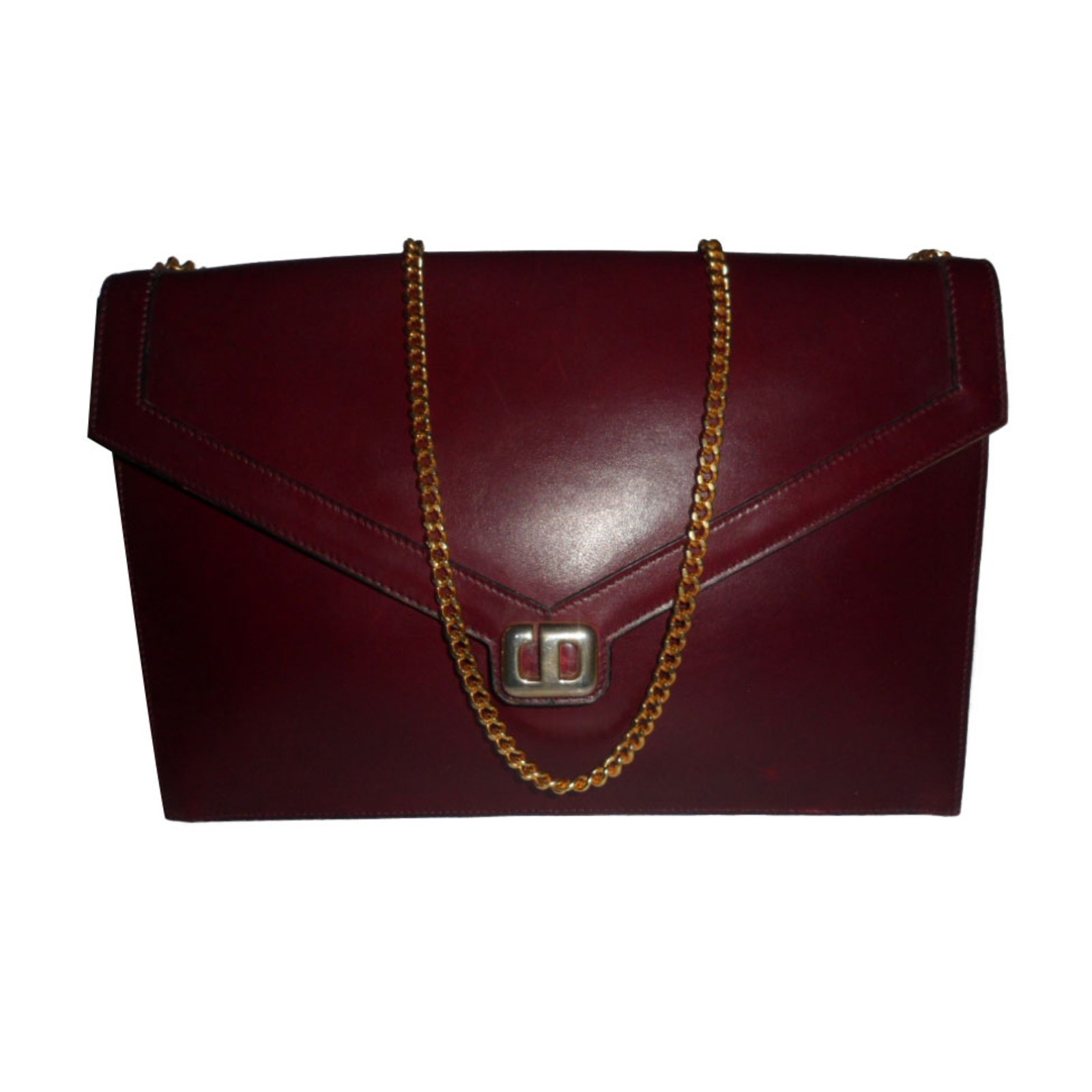 Christian Dior Vintage Burgundy Leather Shoulder Bag with Gold