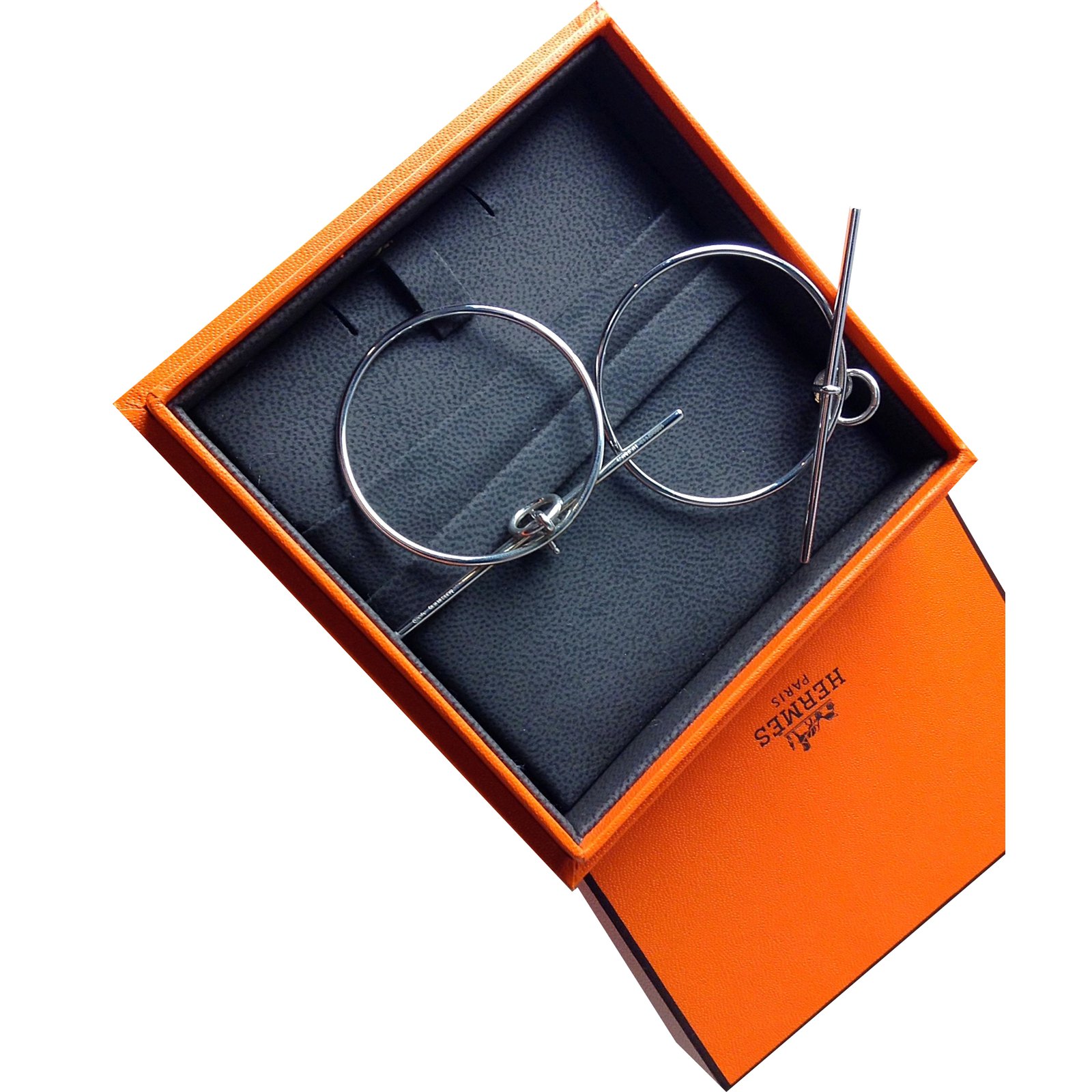 Hermès Loop Earrings Silvery Silver ref.48661 - Joli Closet