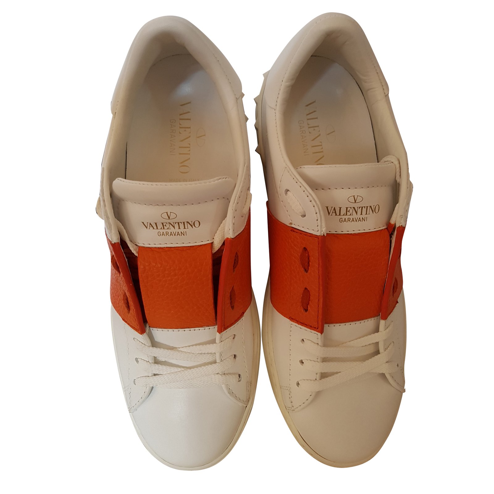 Valentino garavani size White Orange Leather ref.49111 - Joli Closet