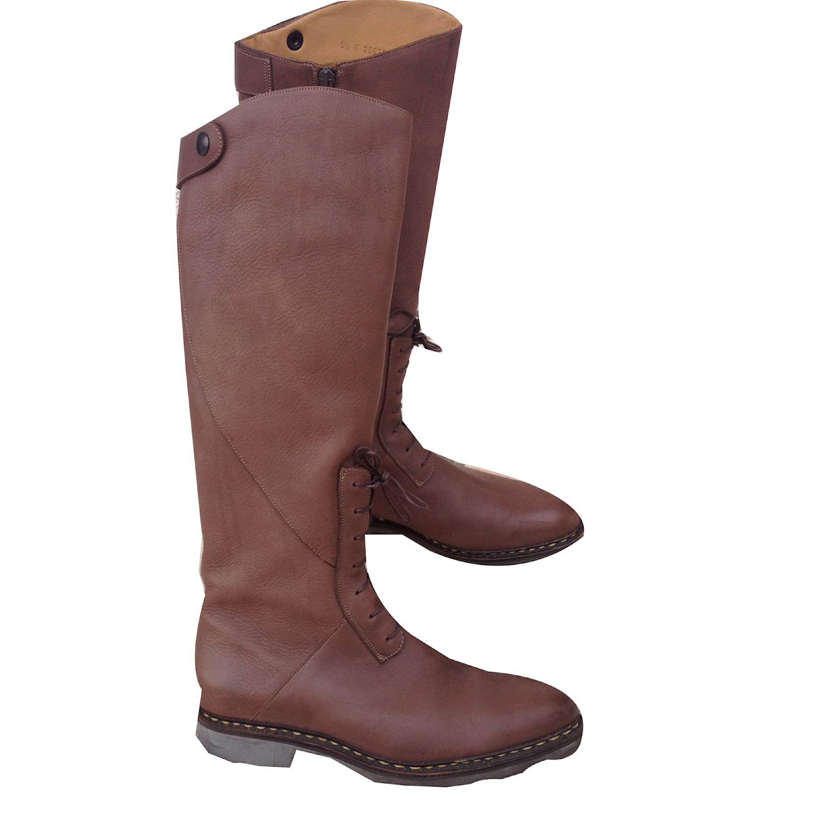 Bottes de luxe femme - Bottes hautes Ralph Lauren Remmy en cuir marron vieilli