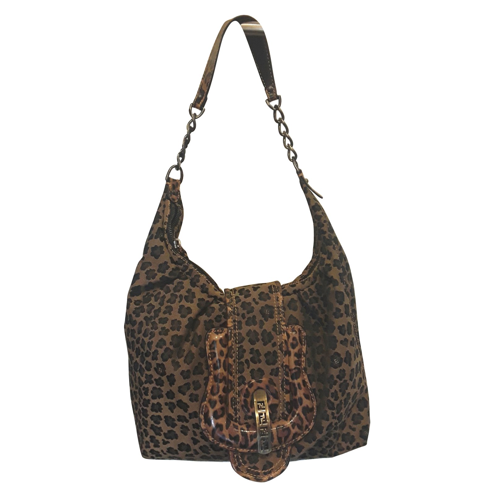 Fendi Handbag Handbags Cloth Beige,Leopard print,Light brown,Dark brown ref.49544 - Joli Closet