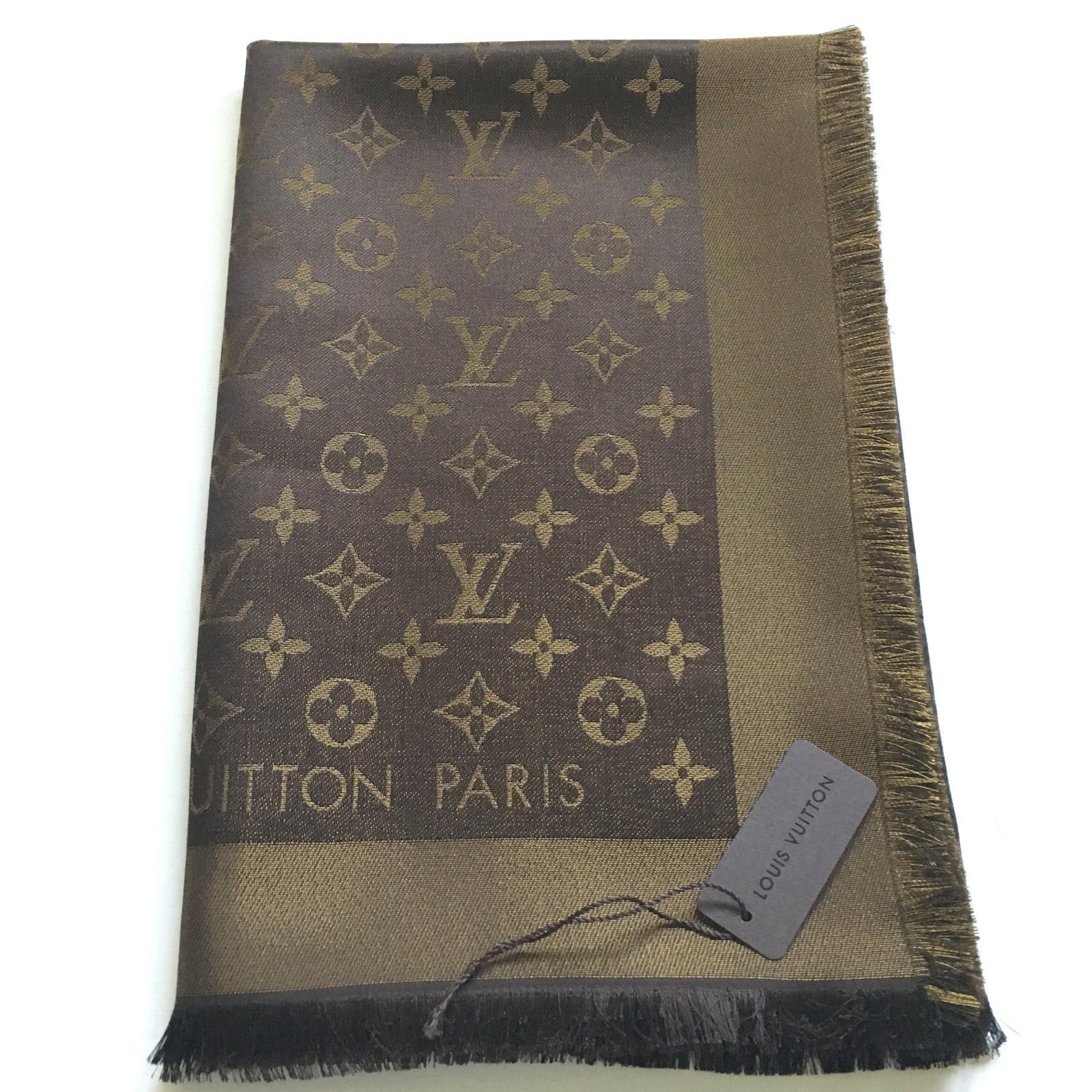 Louis Vuitton Monogramm Tuch Seidenschal Braun Golden Wolle ref.183452 -  Joli Closet