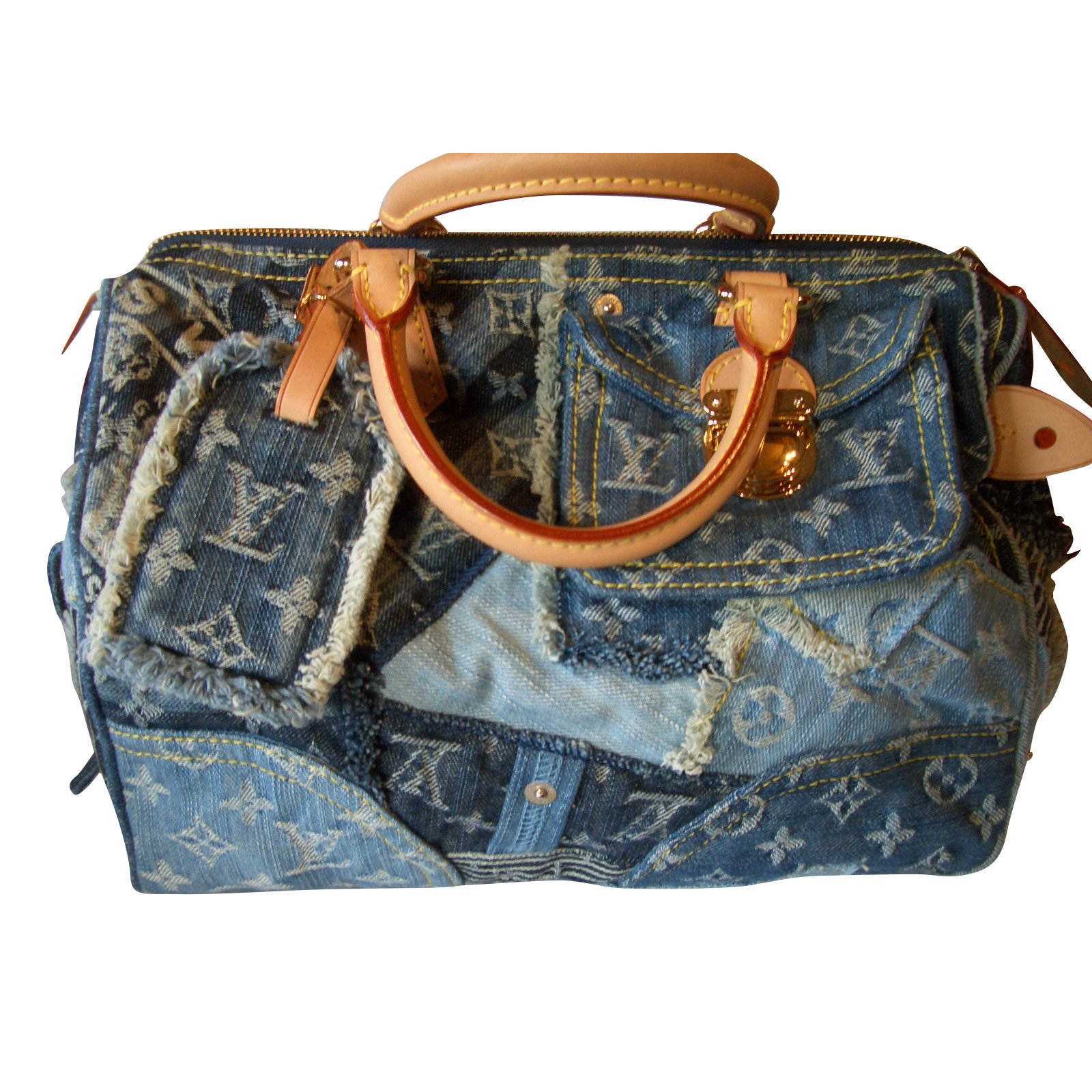 Louis Vuitton speddy 30 denim patchwork Handbags Denim Blue ref.51155 - Joli Closet