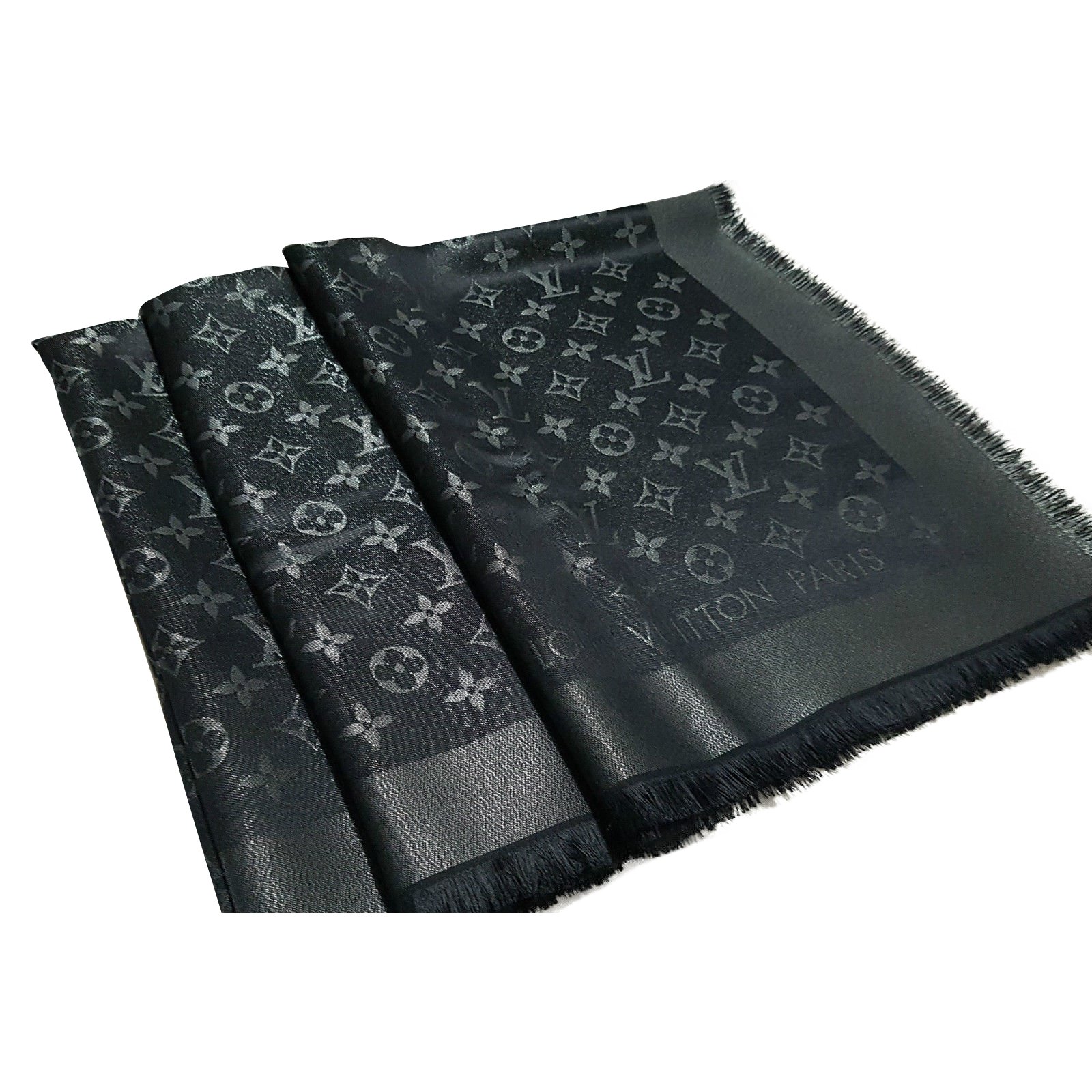 LOUIS VUITTON handkerchief Scarf monogram pattern Black Silk 55x55cm Vintage
