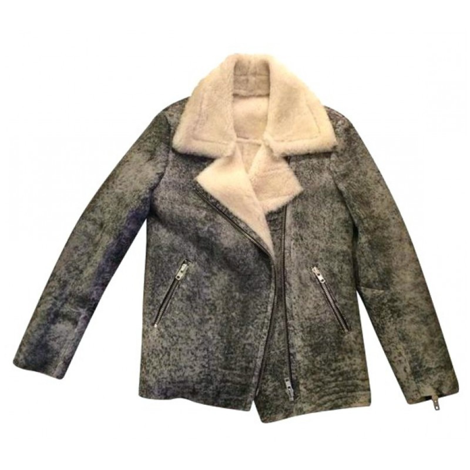 Sandro Coats, Outerwear Grey Leather ref.51654 - Joli Closet