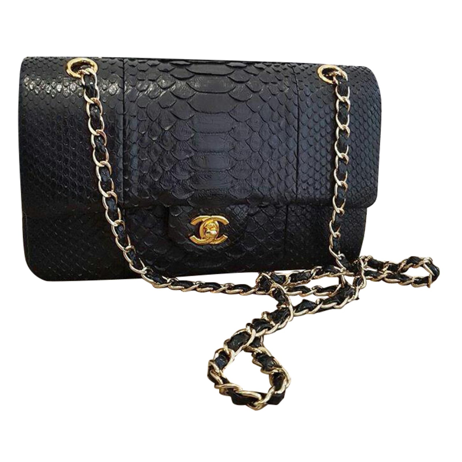 Timeless Chanel 2.55 classic Double flap python Black Exotic leather  ref.51671 - Joli Closet