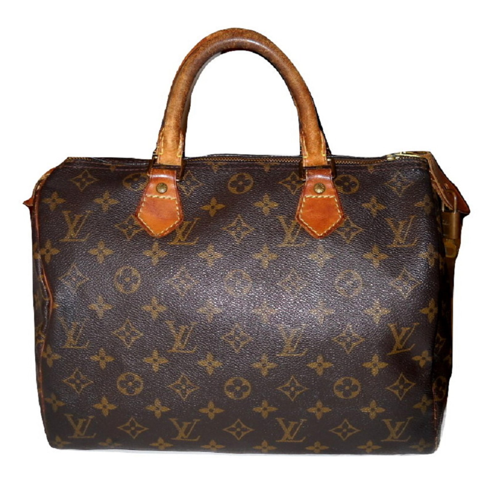 Louis Vuitton vintage Speedy 30 Handbags Leather,Cloth Brown,Orange ref.52382 - Joli Closet