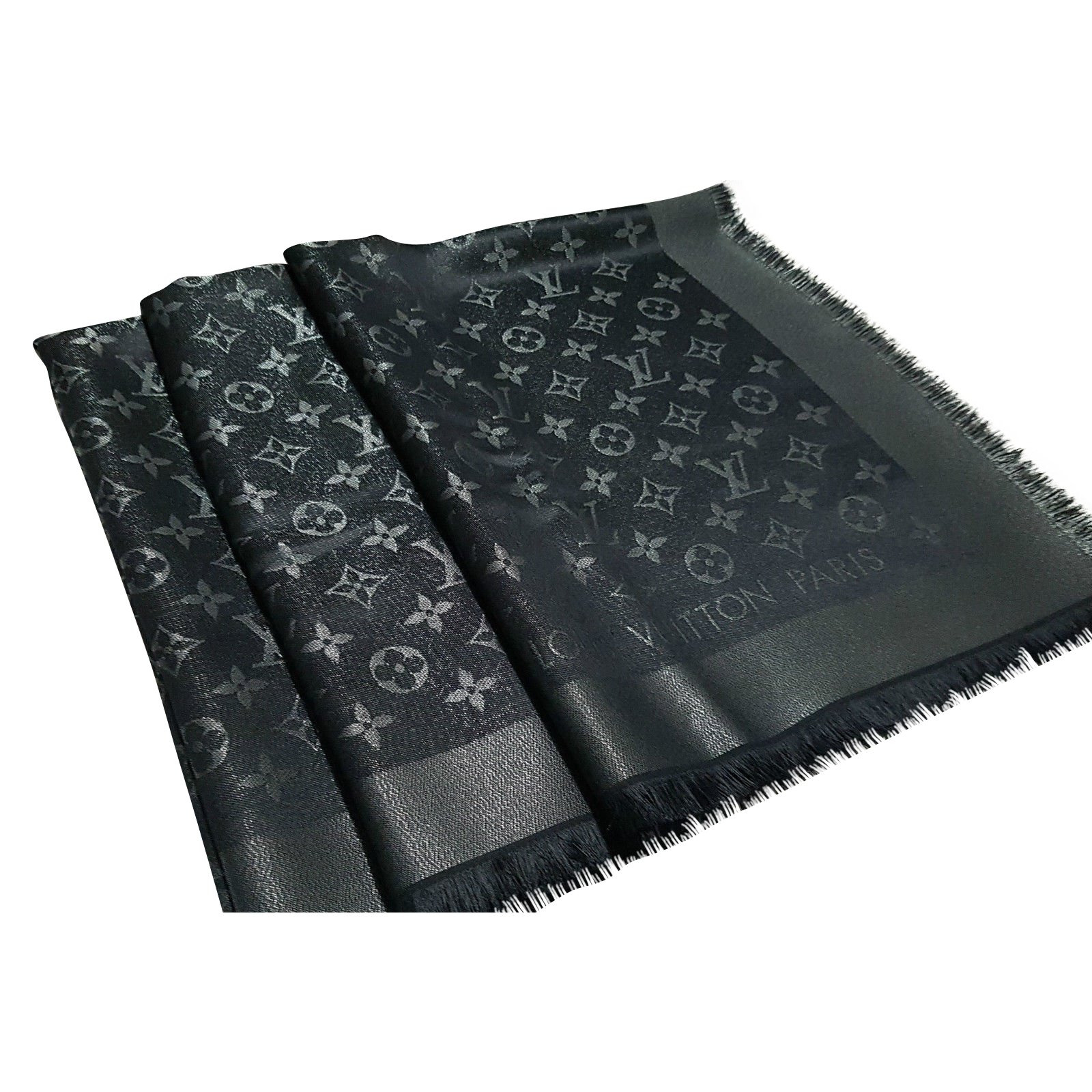 Louis Vuitton Black Monogram Pattern Silk Scarf Louis Vuitton