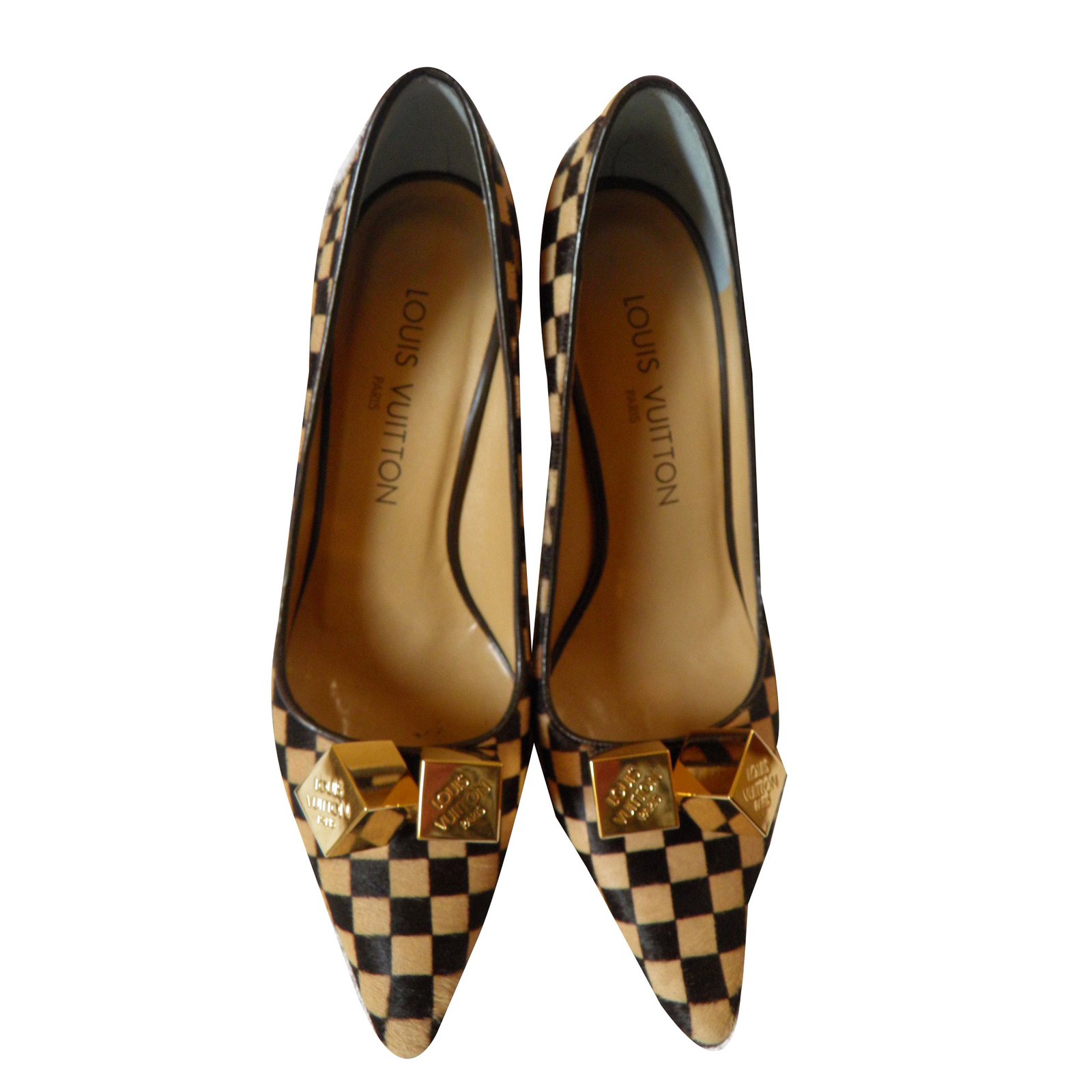 Louis Vuitton Checkered high sandals Brown Light brown Leather Patent  leather ref.1027602 - Joli Closet