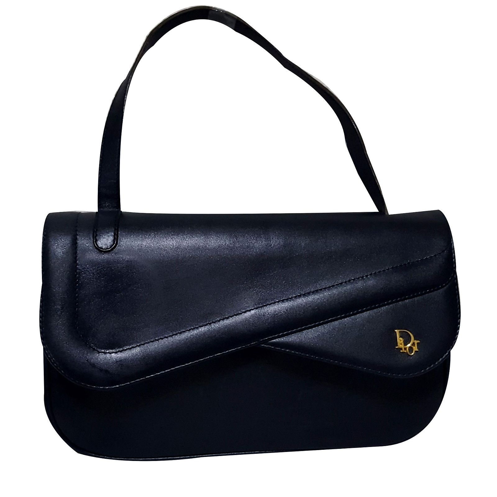 Sac à Main Vintage En Cuir Bleu Marine - Doublure Toile, Style Marin - Occasion