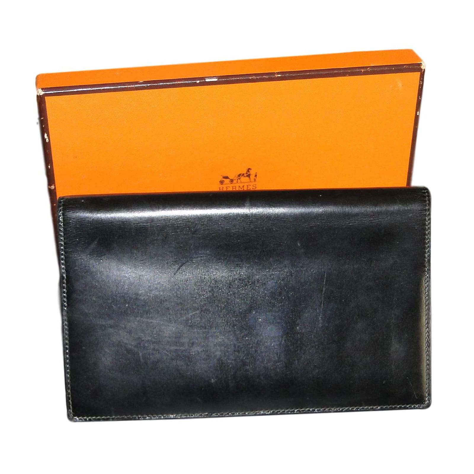 hermes black leather purse