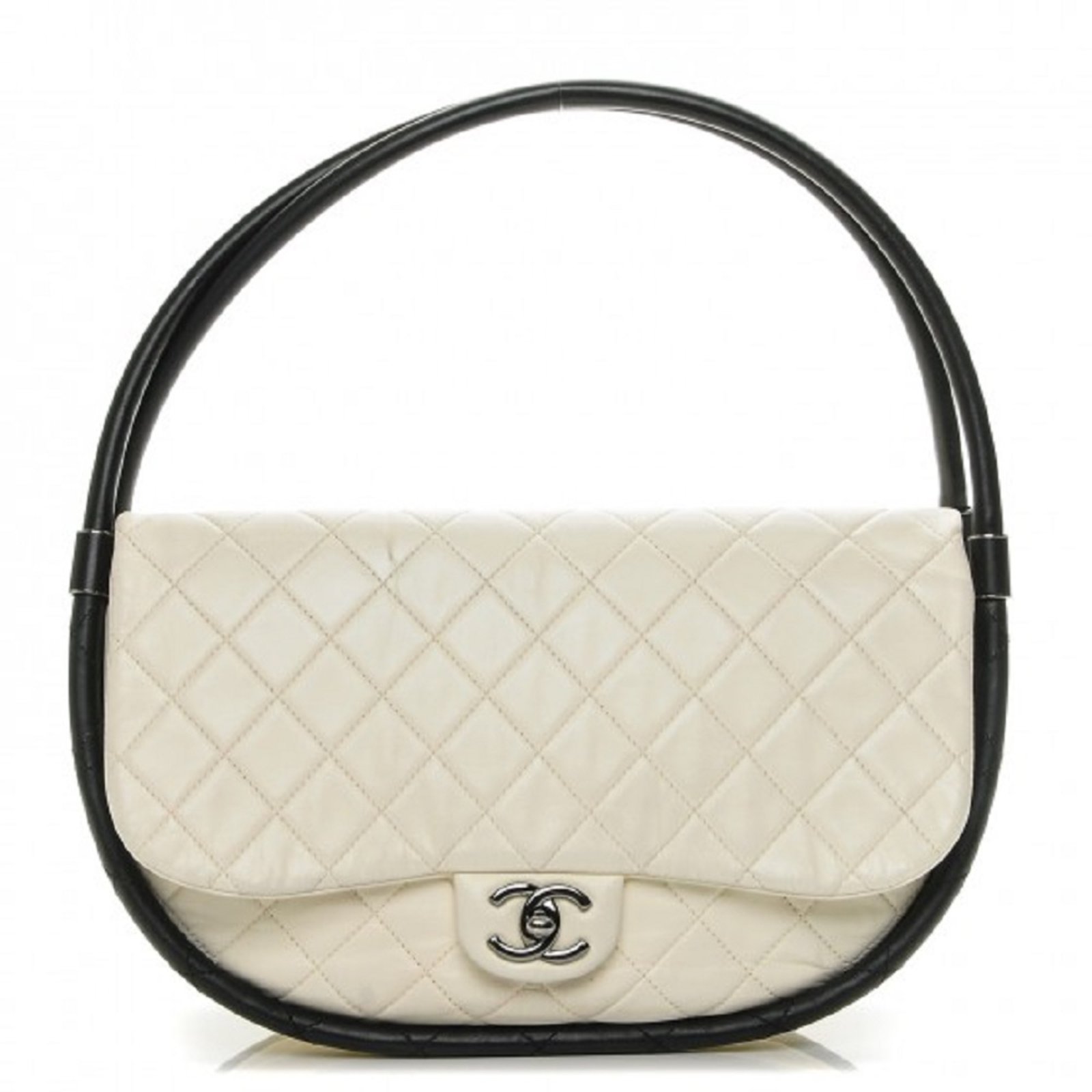 CHANEL Lambskin Quilted East West Accordion Flap Ivory 78541