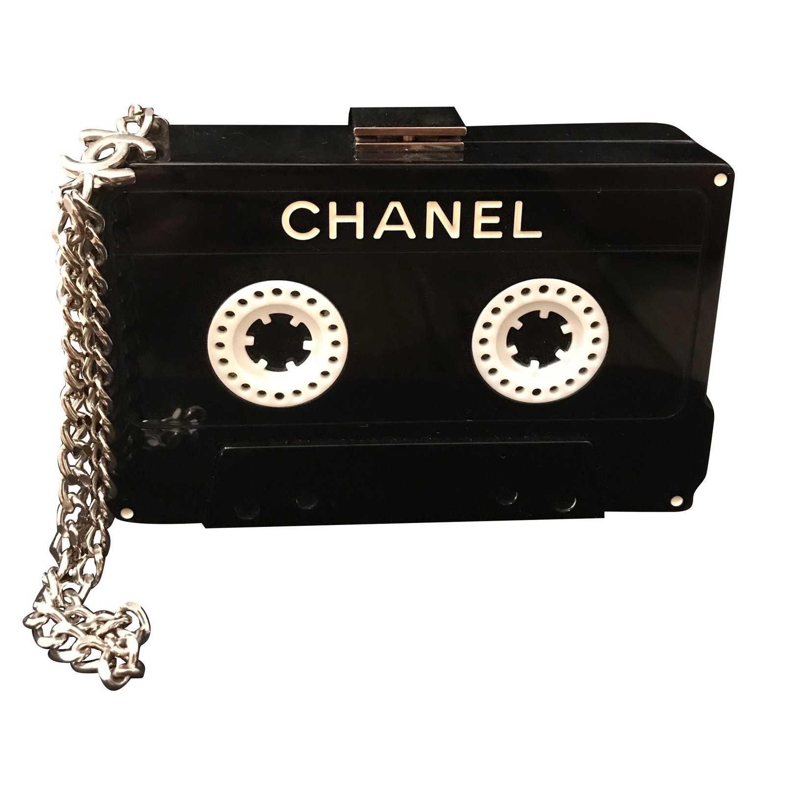 Trendy CC Chanel Black Lucite Cassette Tape Clutch Bag Acrylic ref.999283 -  Joli Closet
