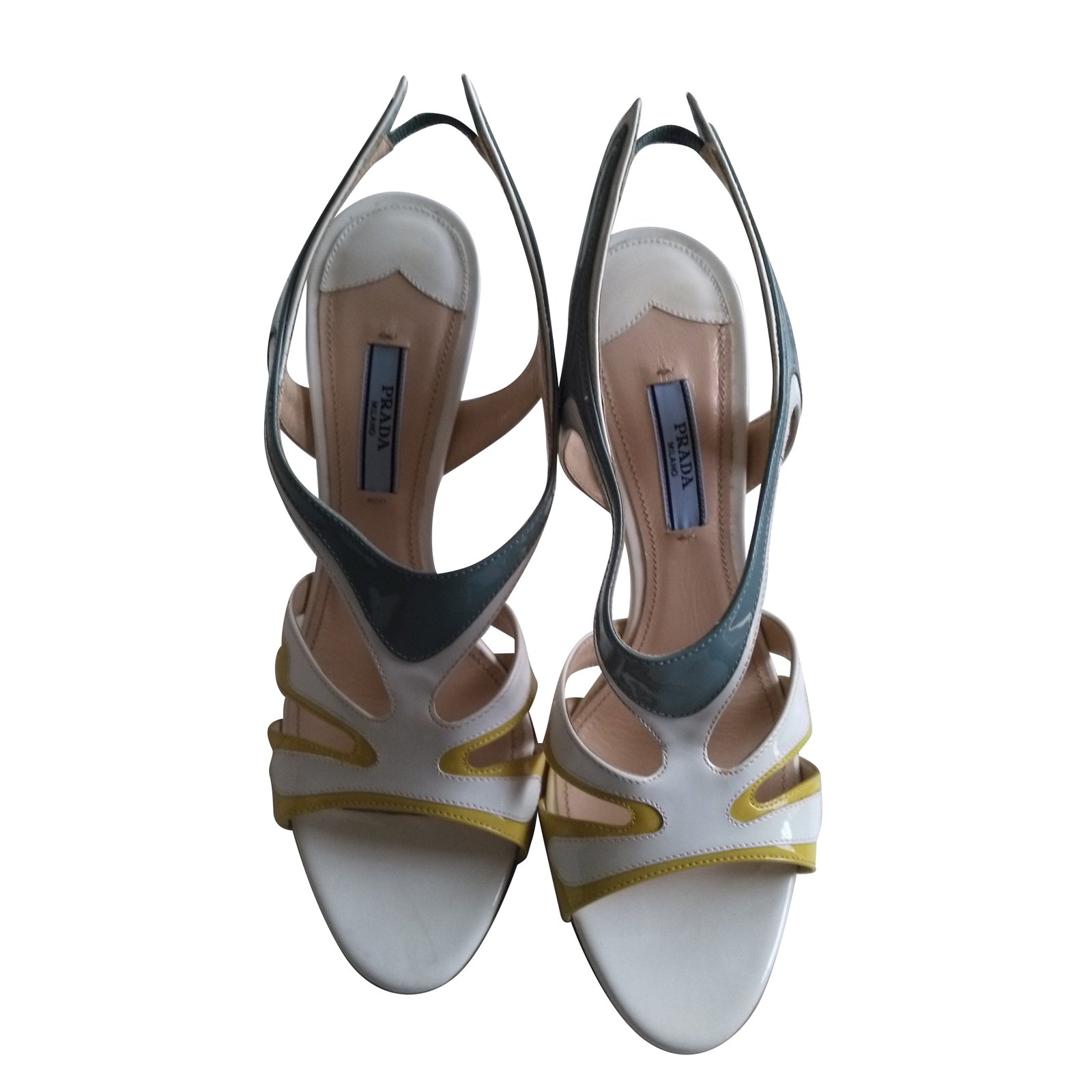 Prada Sandals White Grey Yellow Leather  - Joli Closet