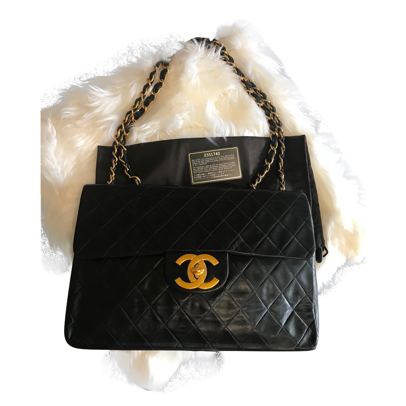 Vintage Chanel XL Maxi Flap Bag Beige Lambskin Gold Hardware
