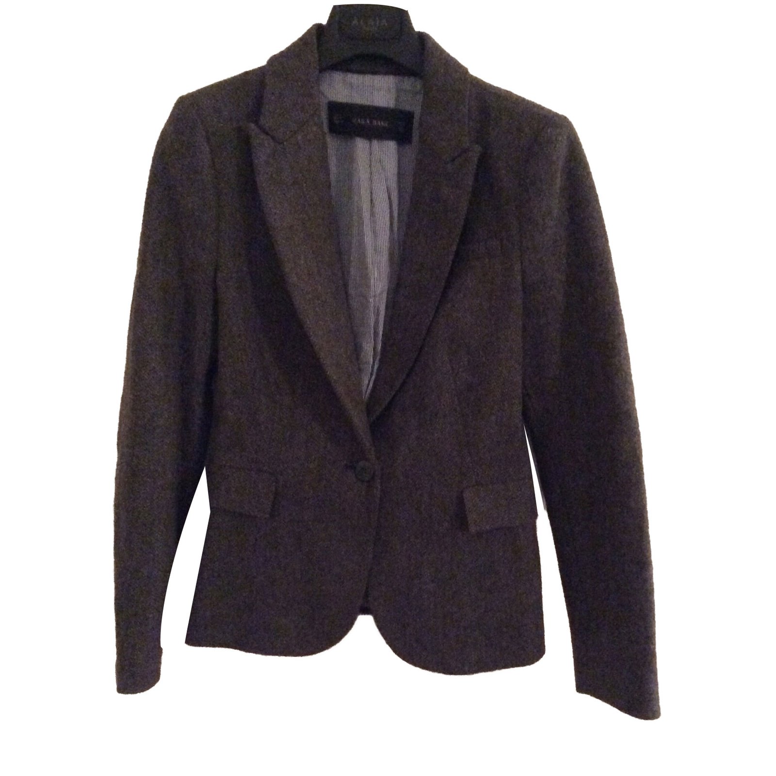 Zara Tweed jacket with elbow patches Grey Wool Acrylic ref.55299 - Joli ...