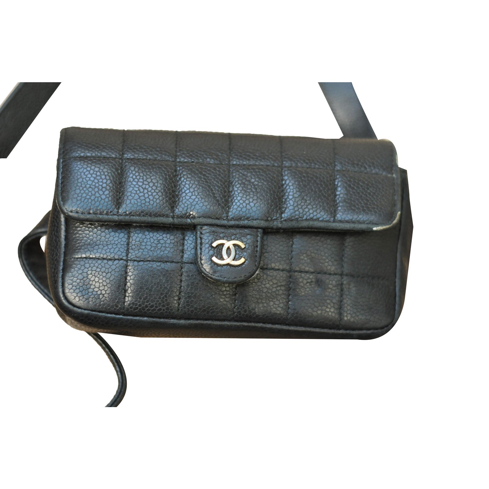 Chanel Uniform Black Quilted Grained Leather Waist-Belt Bag at 1stDibs