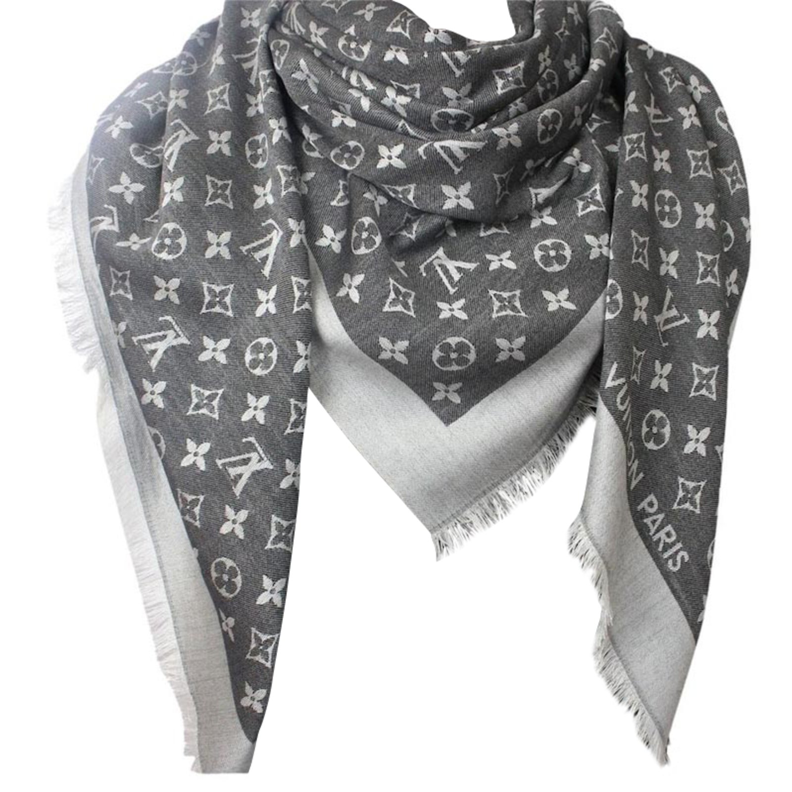 Louis Vuitton Grey x Black Monogram Reverso Mink Scarf 107lvs72 at