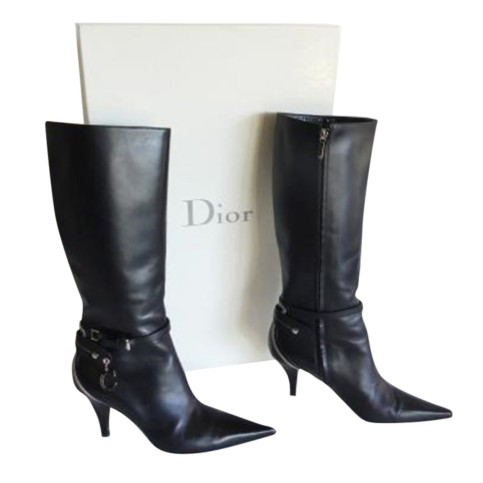 Saint Laurent Christian Dior High Heel Boots with Tassel in Black Leather  ref.493724 - Joli Closet