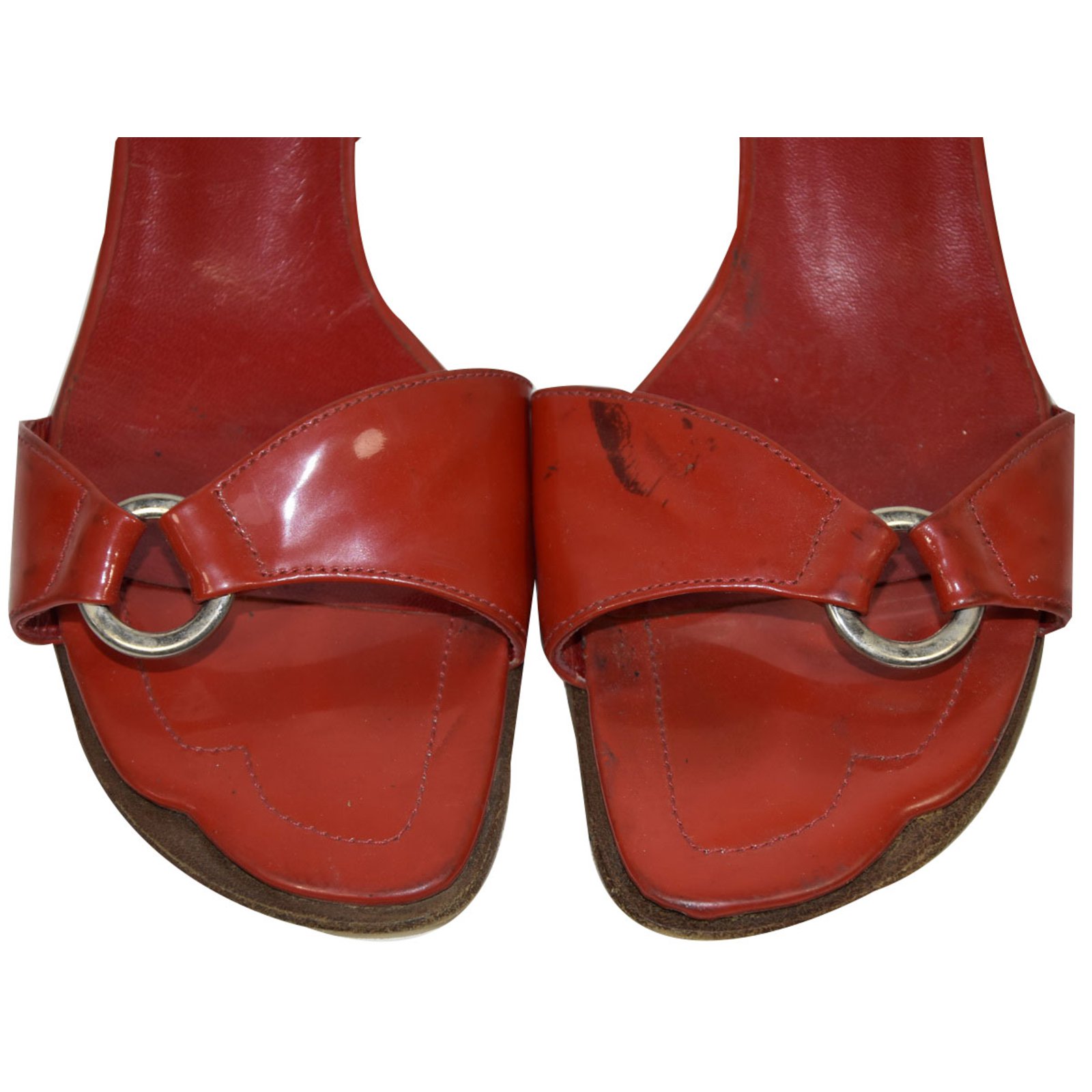 red patent mules