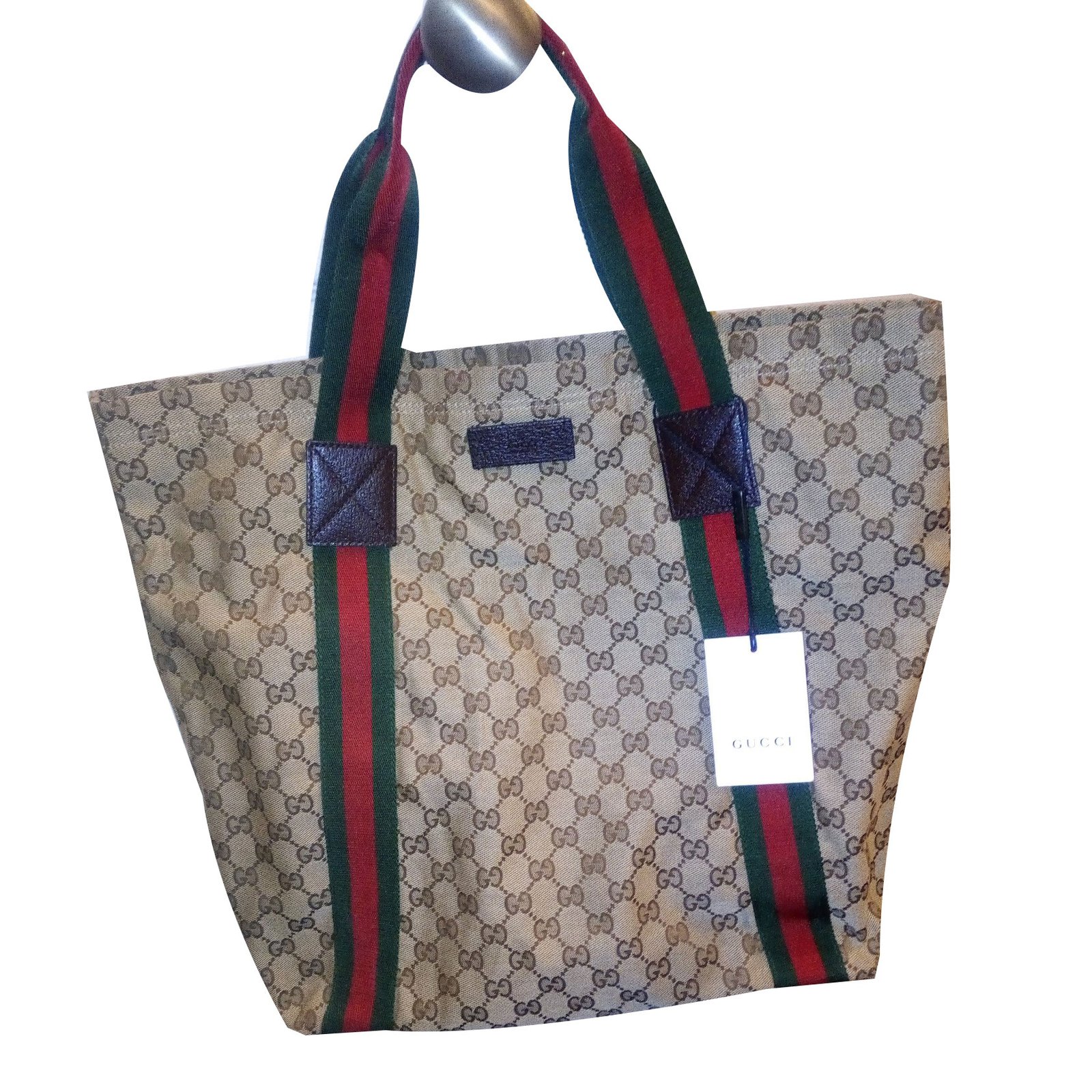 Gucci Gucci GG Web Detail Canvas Beige Tote Bag - New with tags! Handbags Cloth Beige ref.58306 ...