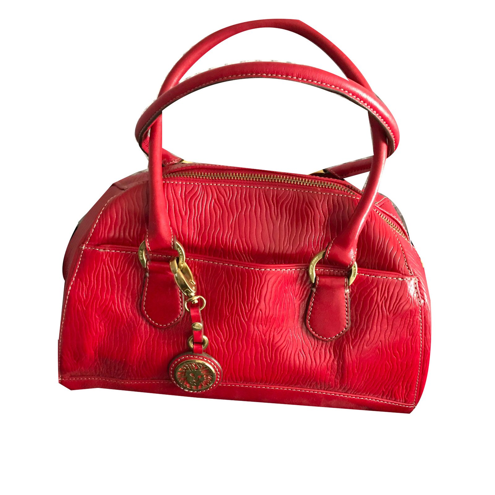 genuine leather anne klein dome handbag red