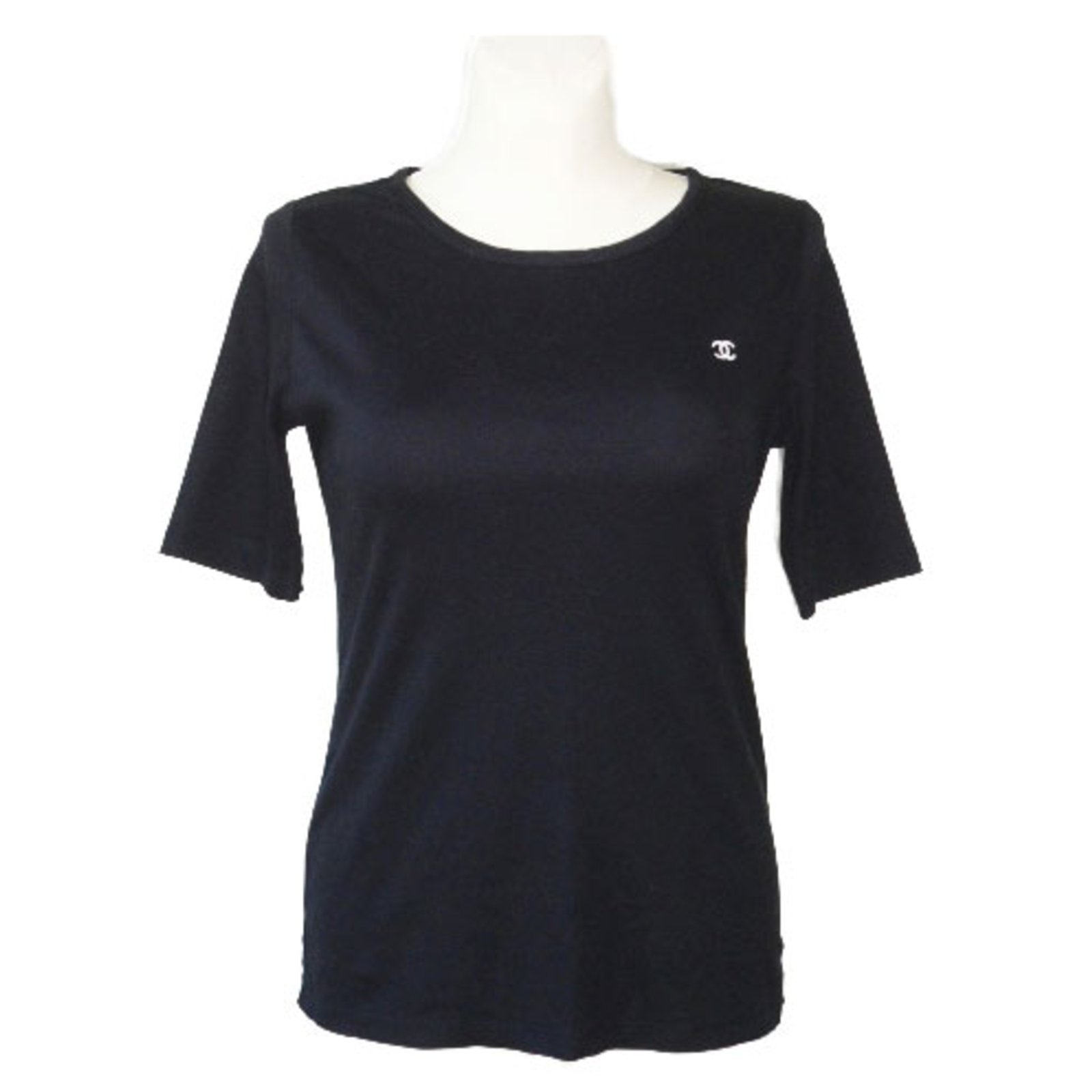 Chanel Uniform Black T-Shirt with White CC Logo Cotton ref.58617