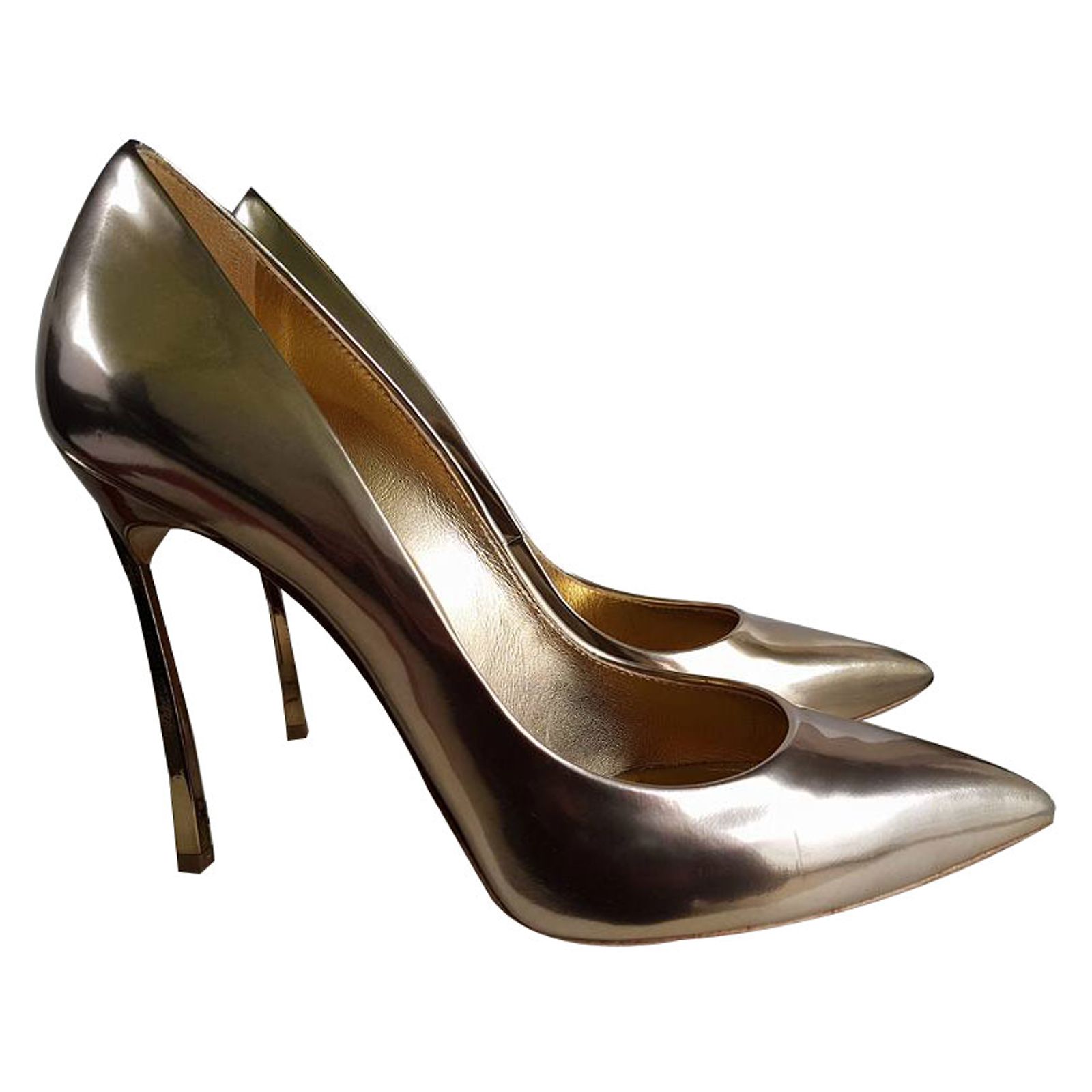 Lot Escarpins Et Pochette Casadei En Cuir Laqué Doré - Made In Italy - Vintage Pour Soirée