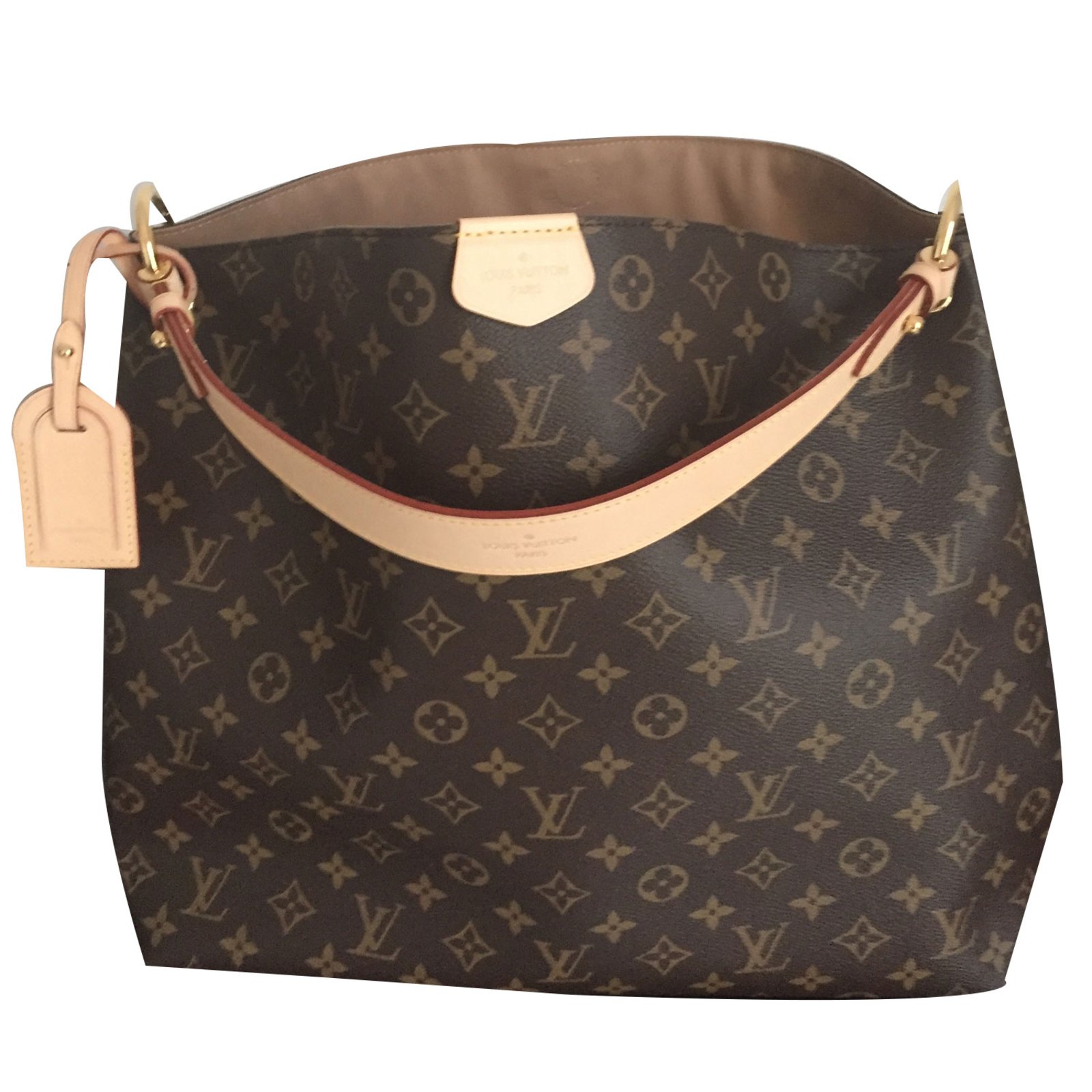 Louis Vuitton GRACEFUL Handbags Leather,Cloth Dark brown ref.59700 - Joli Closet