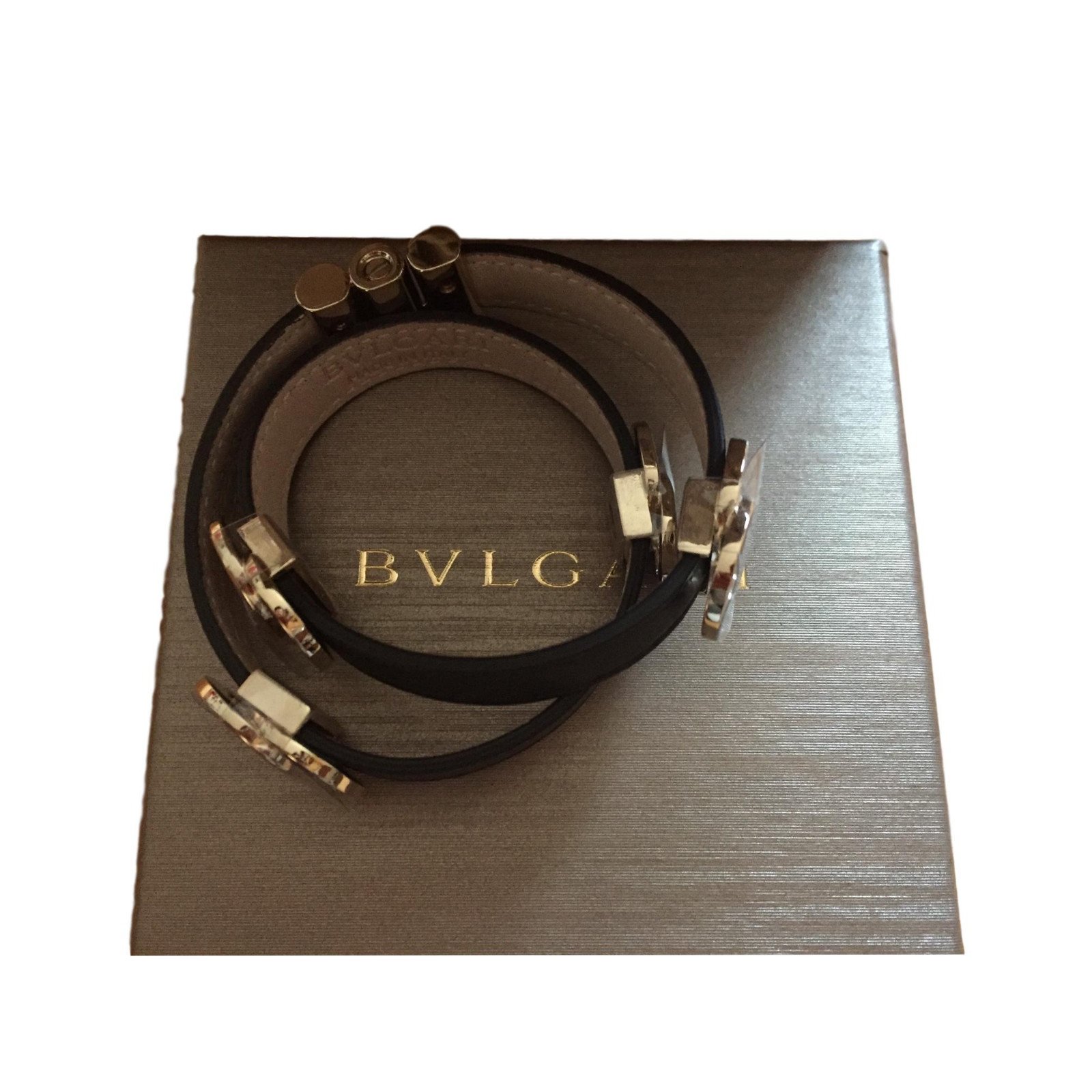 Bvlgari Black Leather Serpenti Forever Double Wrap Bracelet