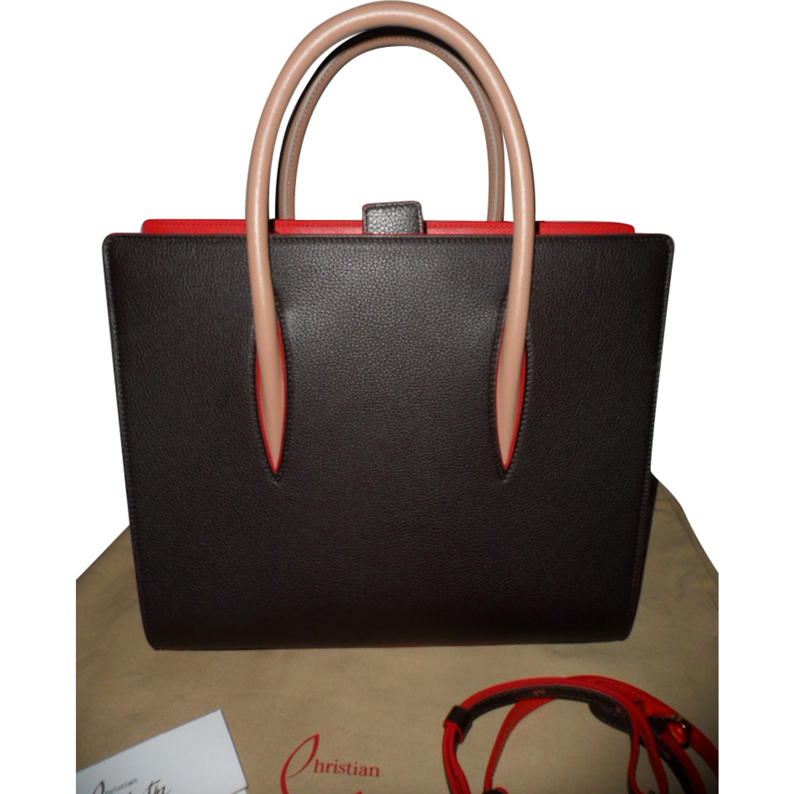 Christian Louboutin Handbags Handbags Leather Chocolate ref.60037 - Joli Closet