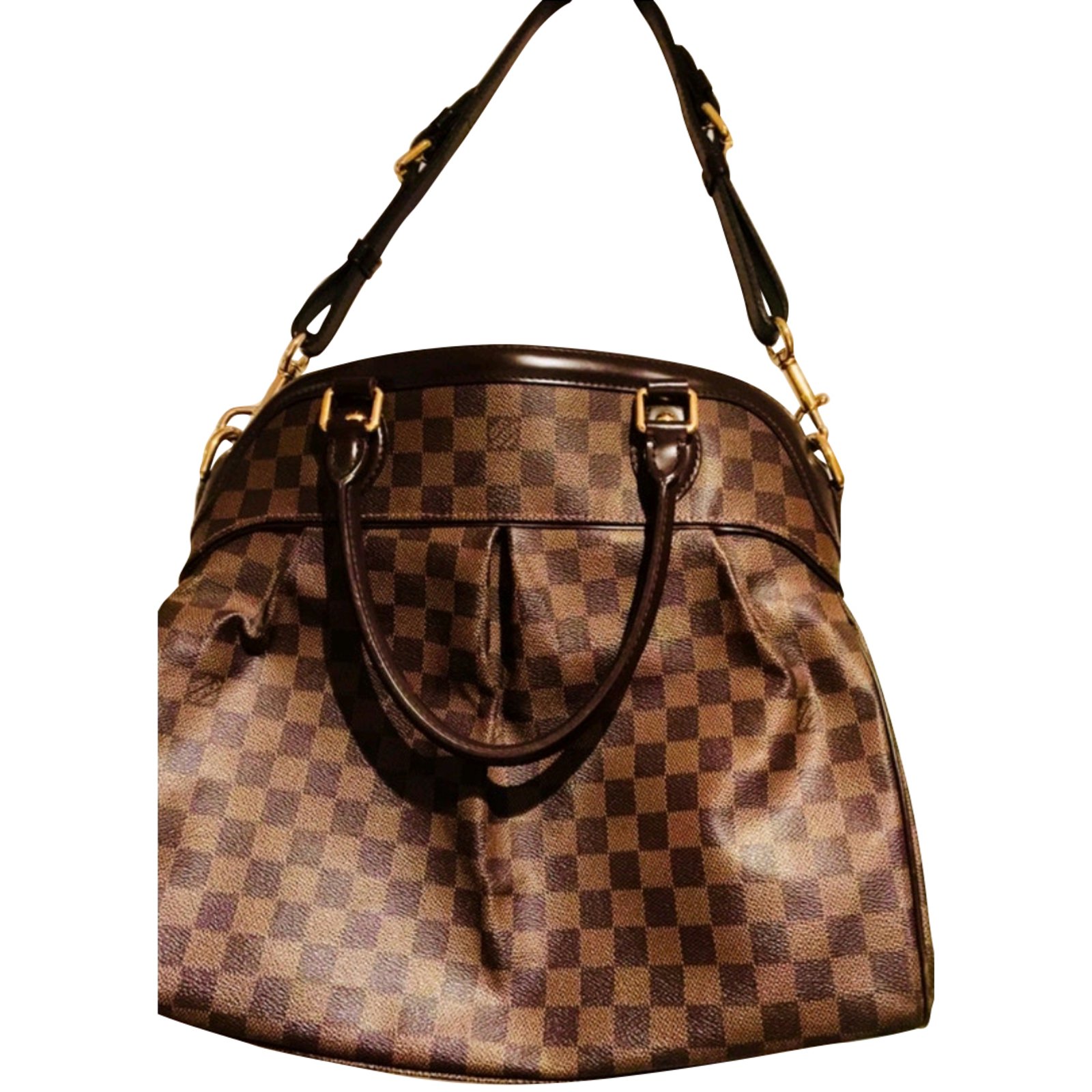 Louis Vuitton Trevi GM Dark brown Leather Cloth ref.60286 - Joli Closet